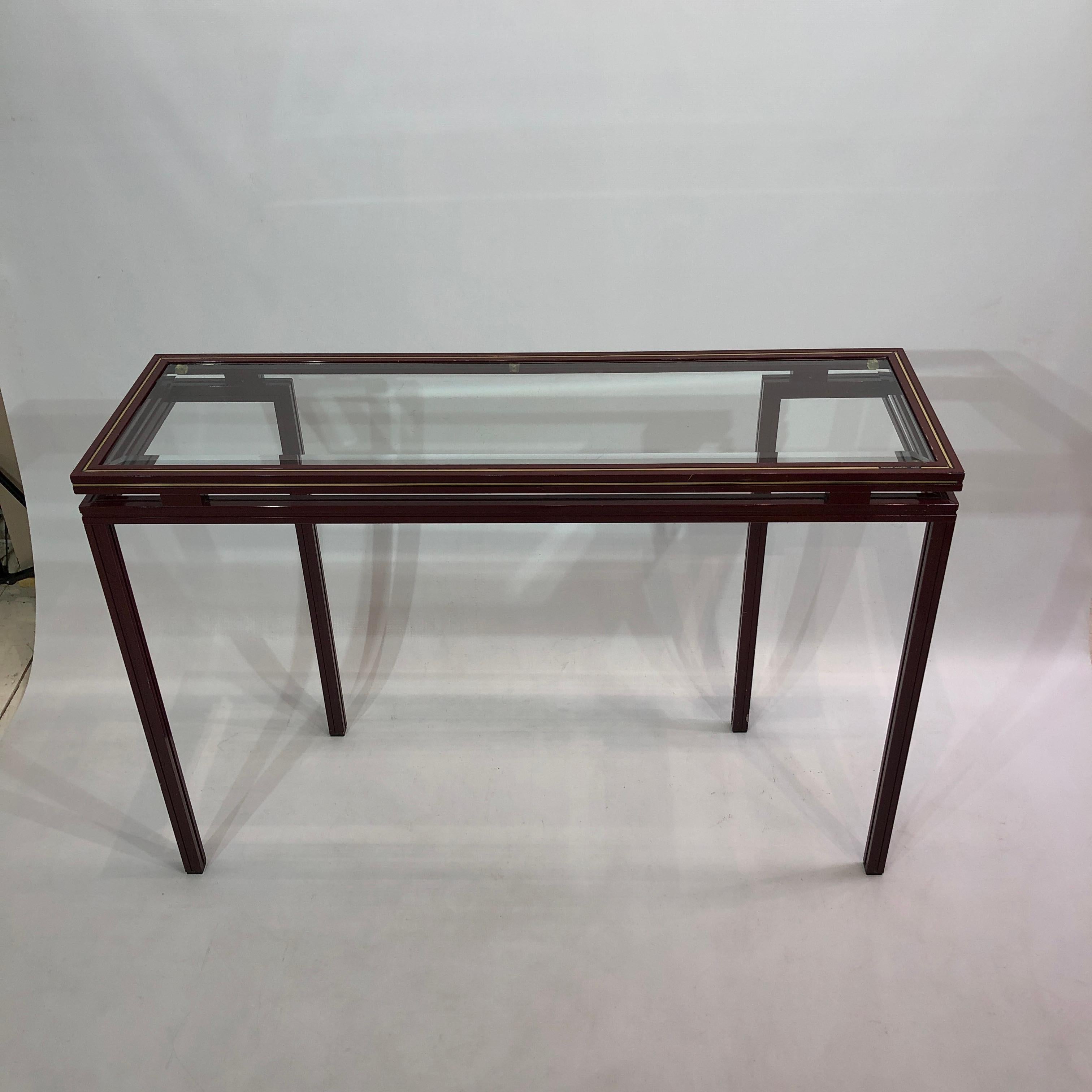 Pierre Vandel Burgundy Console Table Hollywood Regency Glass 1970s France In Good Condition For Sale In London, GB