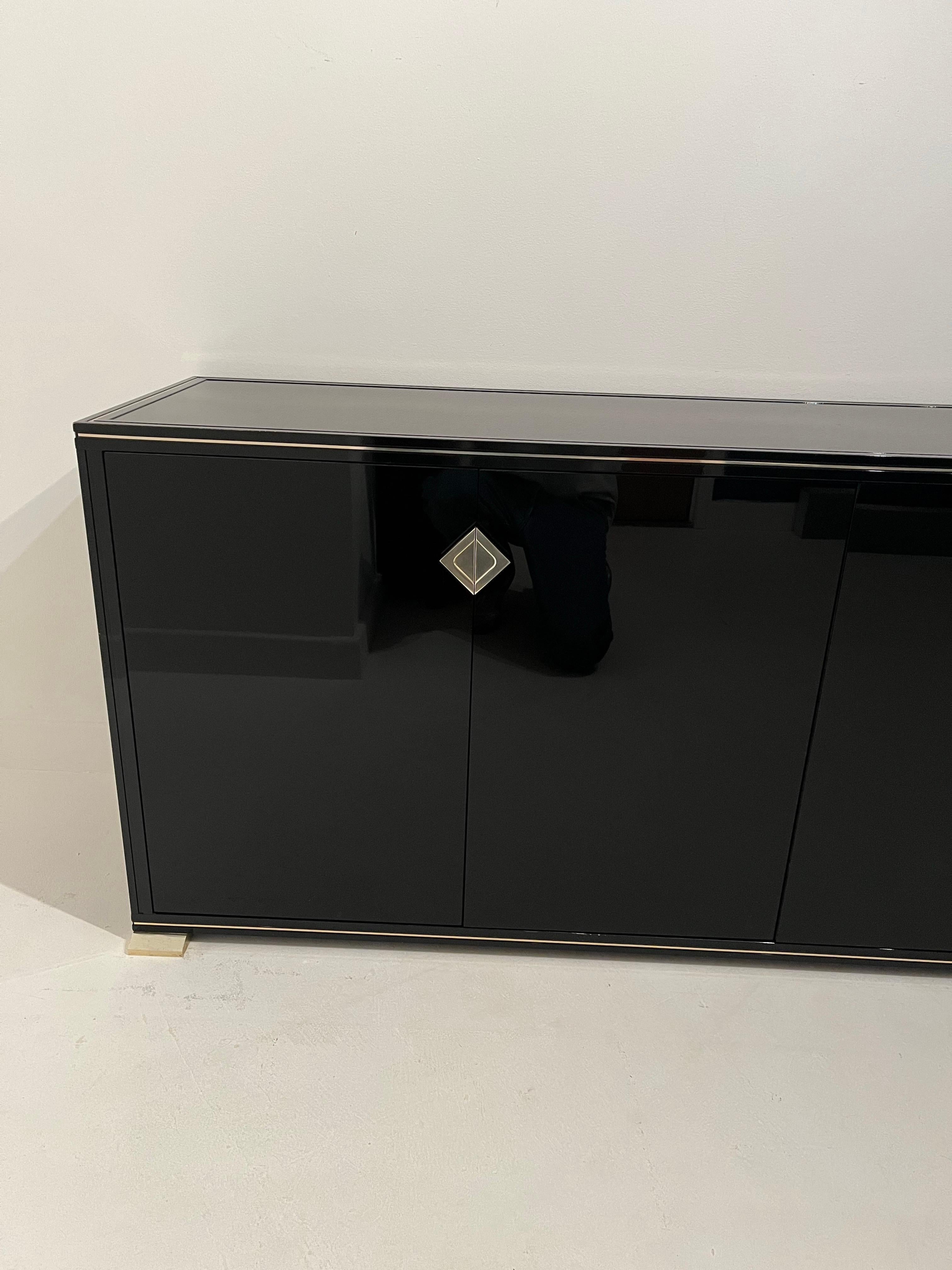 Pierre Vandel Double Sideboard Credenza Black Gold - c1980s For Sale 6