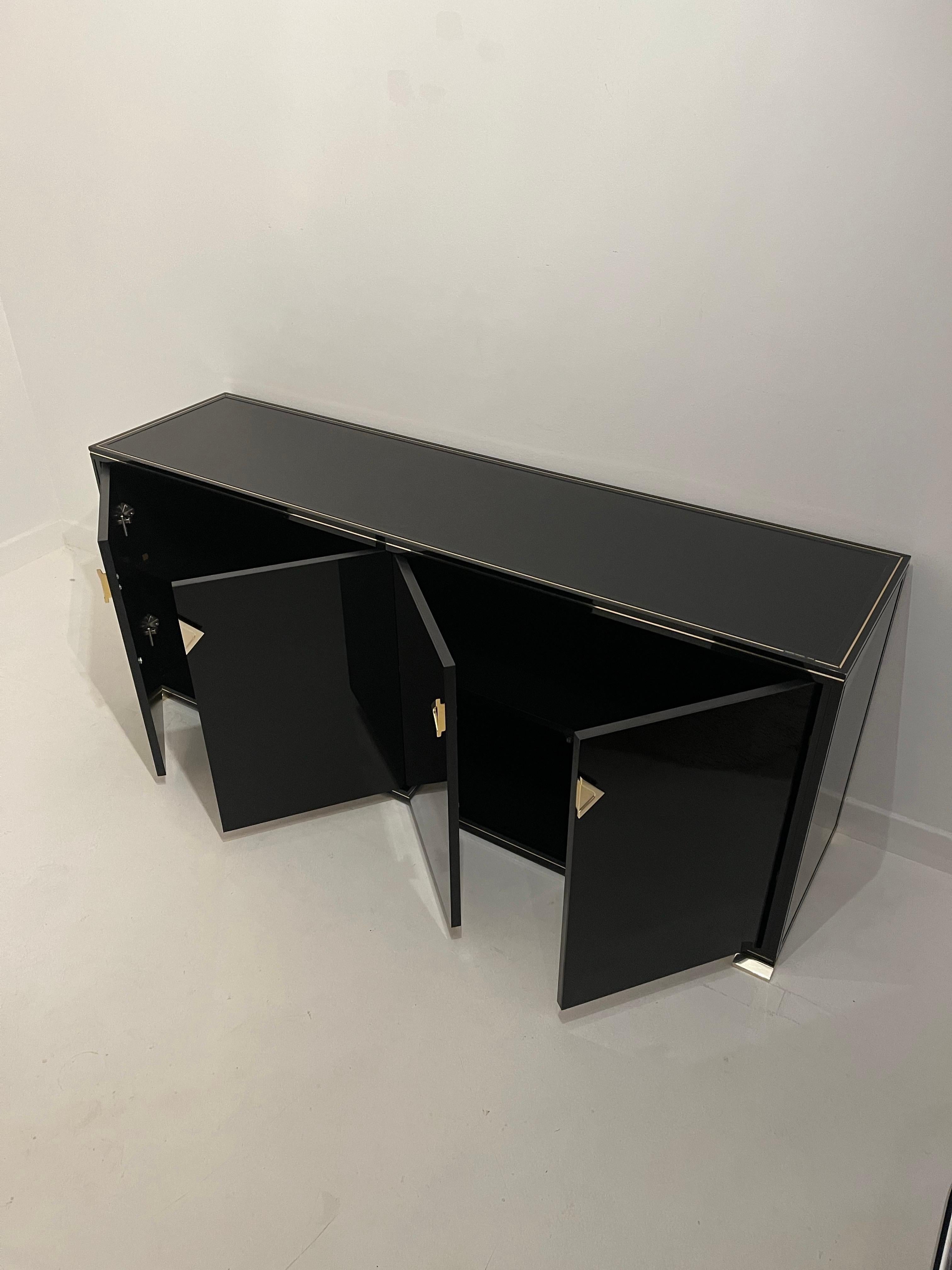 French Pierre Vandel Double Sideboard Credenza Black Gold - c1980s For Sale