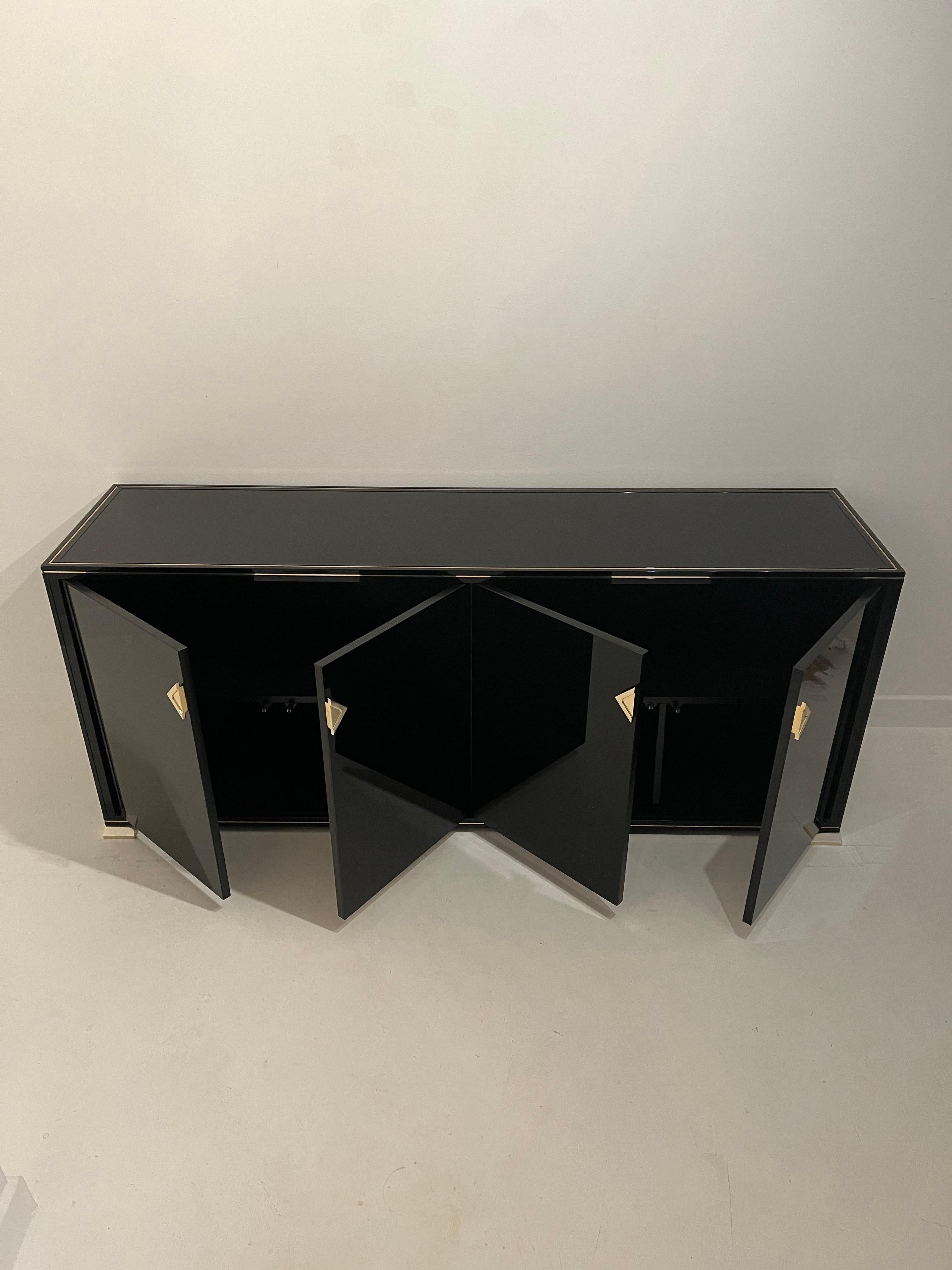 Pierre Vandel Double Sideboard Credenza Black Gold - c1980s In Good Condition For Sale In Gravesend, GB