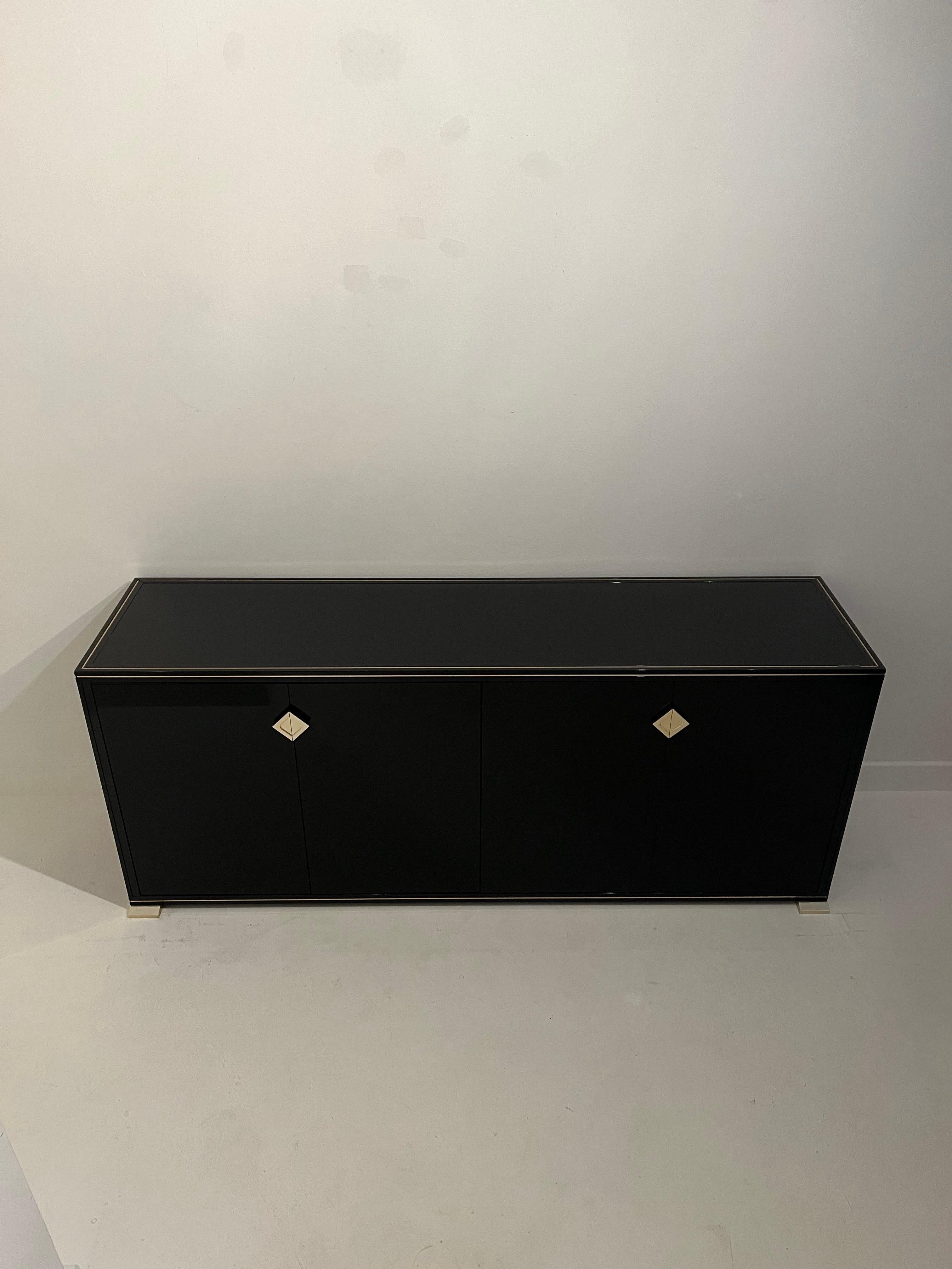 20th Century Pierre Vandel Double Sideboard Credenza Black Gold - c1980s For Sale