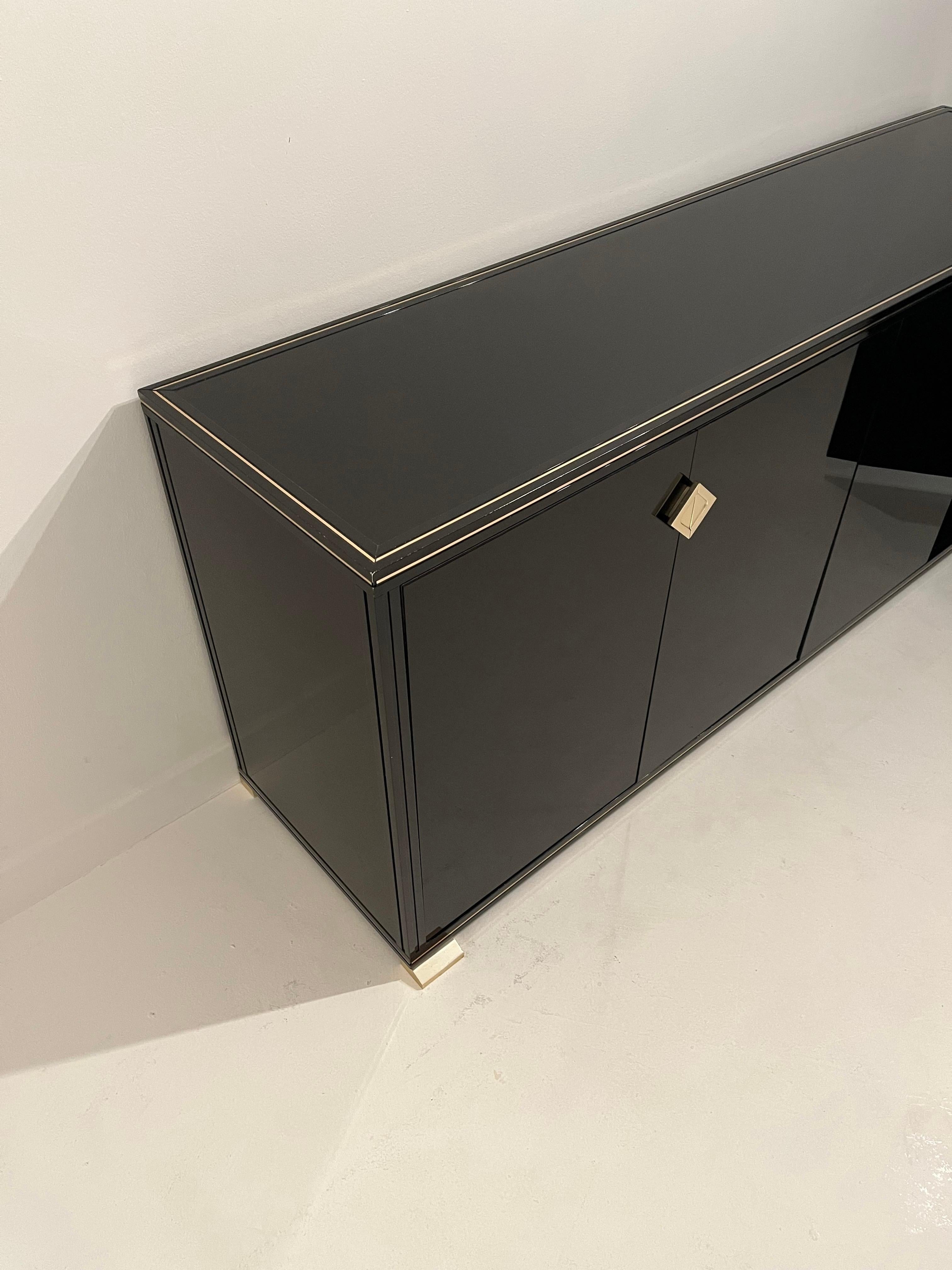 Pierre Vandel Double Sideboard Credenza Black Gold - c1980s For Sale 3