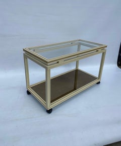 Pierre Vandel Drinks Cart Shelf Two Tiered Table Mirror Hollywood Regency 1970s