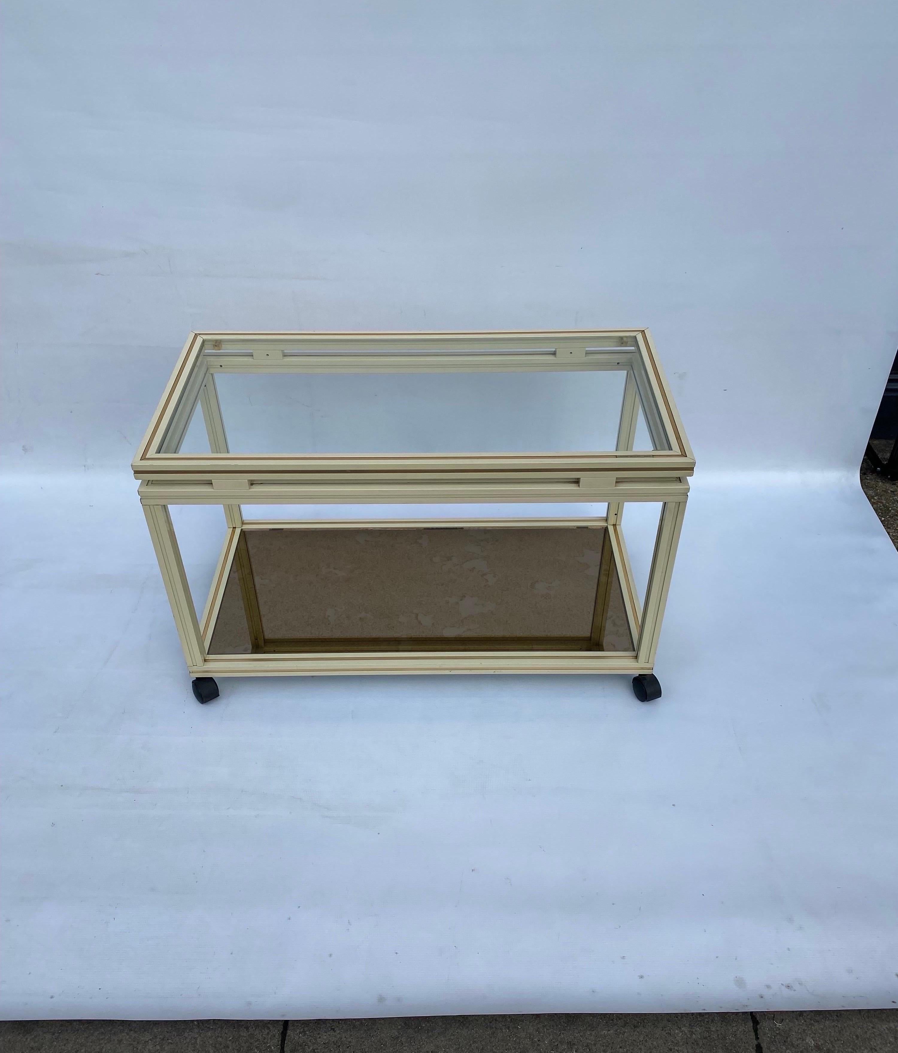 Pierre Vandel Drinks Cart Shelf Two Tiered Table Mirror Hollywood Regency 1970s In Good Condition For Sale In London, GB