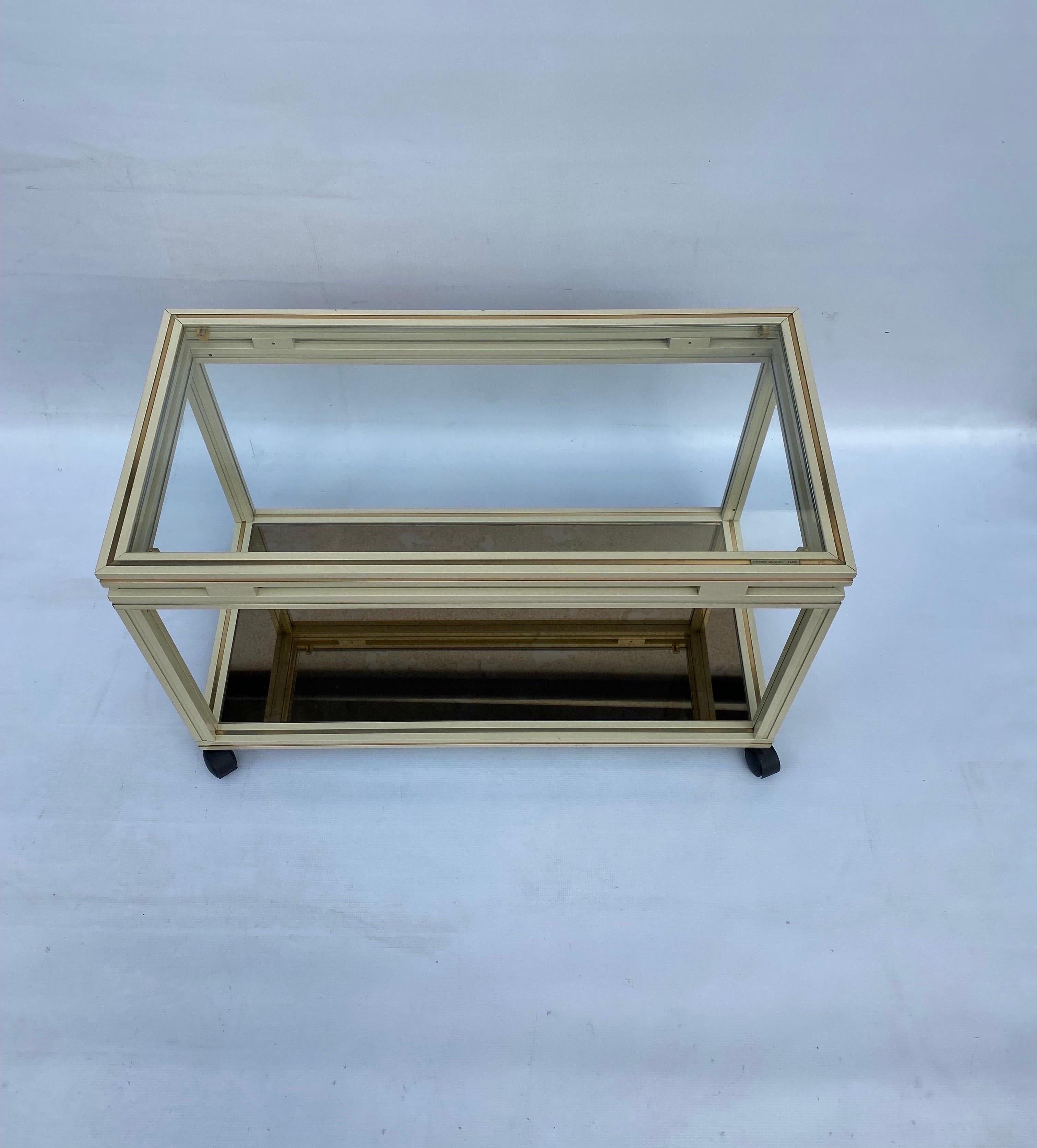 Late 20th Century Pierre Vandel Drinks Cart Shelf Two Tiered Table Mirror Hollywood Regency 1970s For Sale