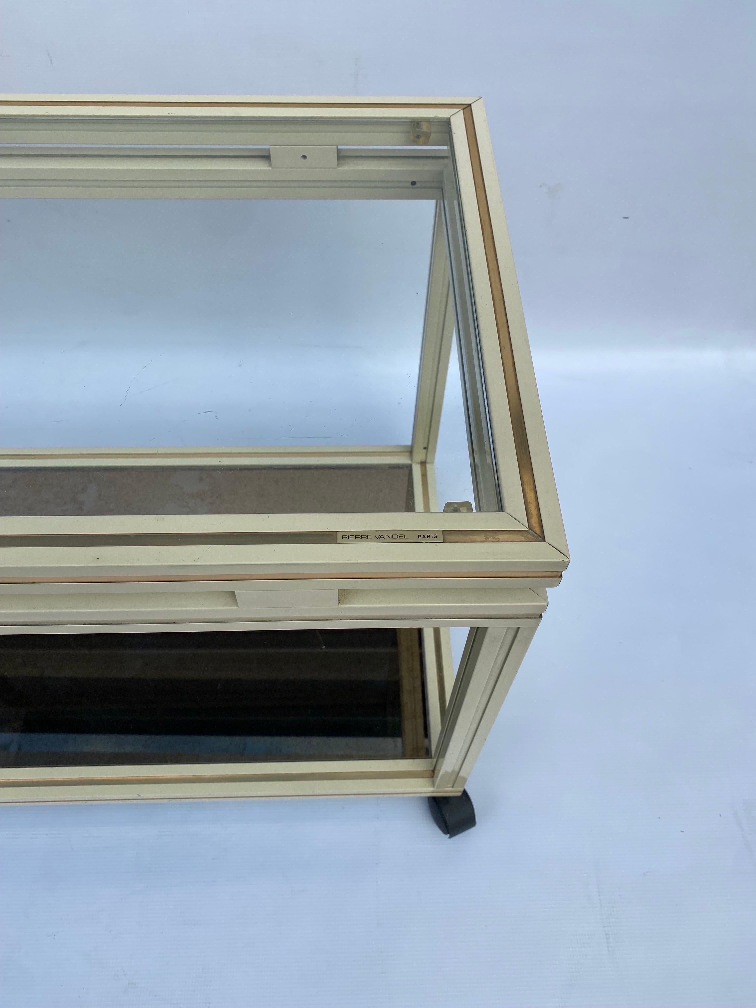 Pierre Vandel Drinks Cart Shelf Two Tiered Table Mirror Hollywood Regency 1970s For Sale 2