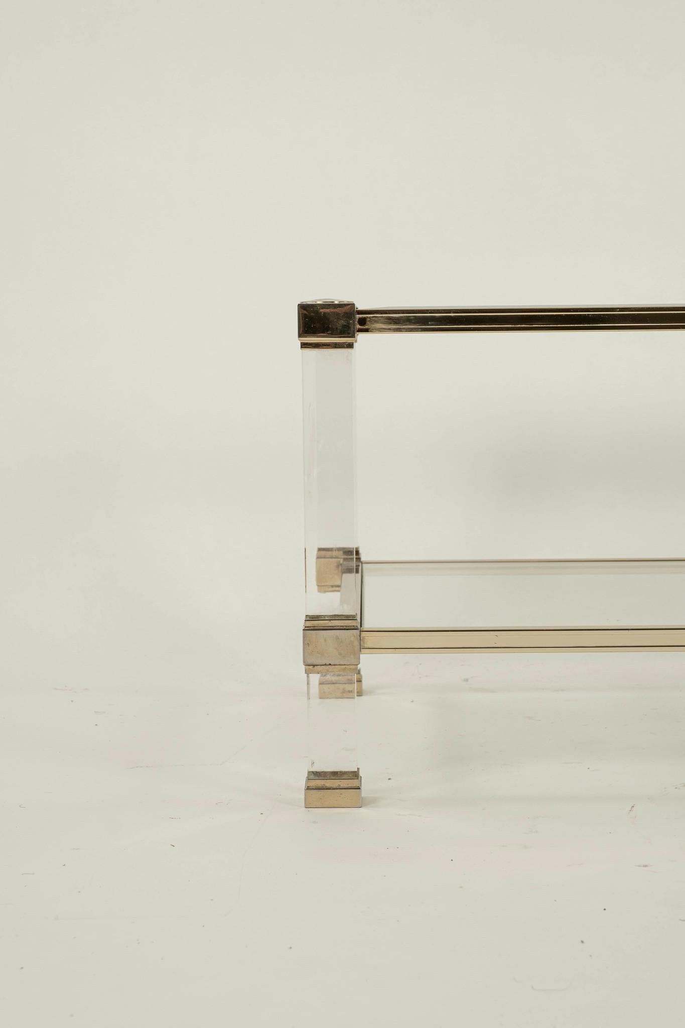 Pierre Vandel Lucite Brass and Glass Cocktail Table 3