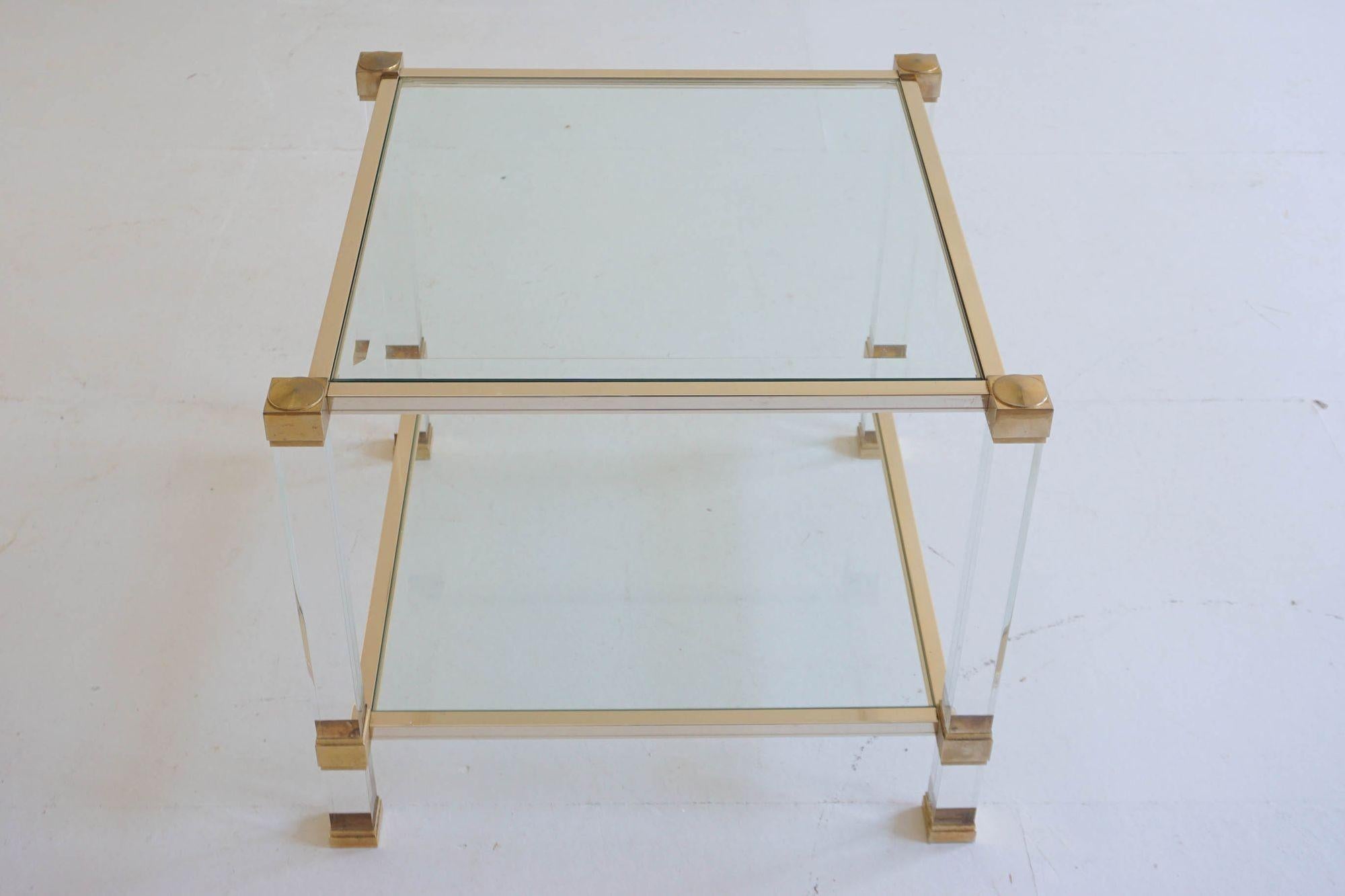 Pierre Vandel Lucite Two Tier Glass Side Table im Zustand „Gut“ im Angebot in London, England