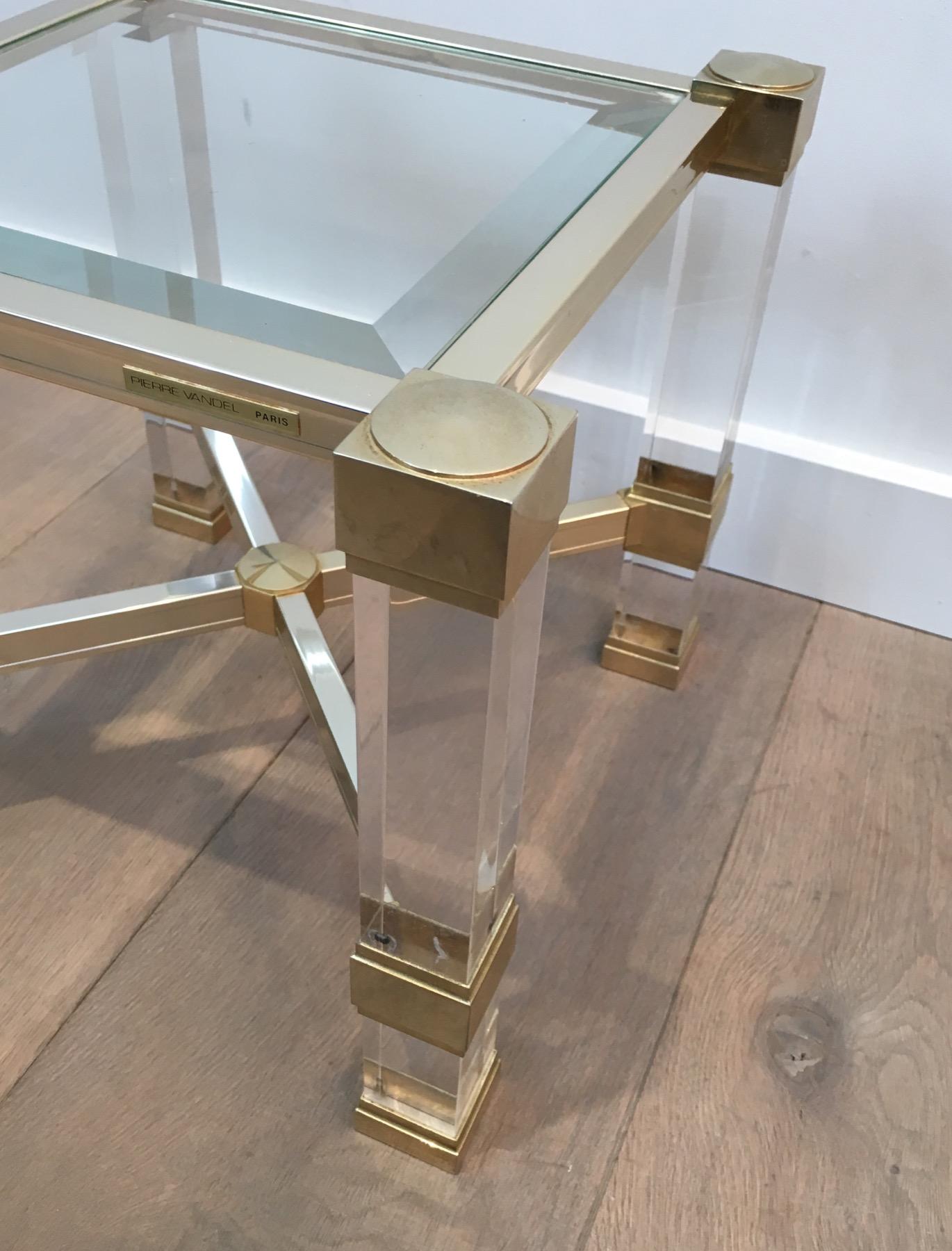 Pierre Vandel. Pair of Lucite and Gold Gilt Side Tables. French. Cir 4
