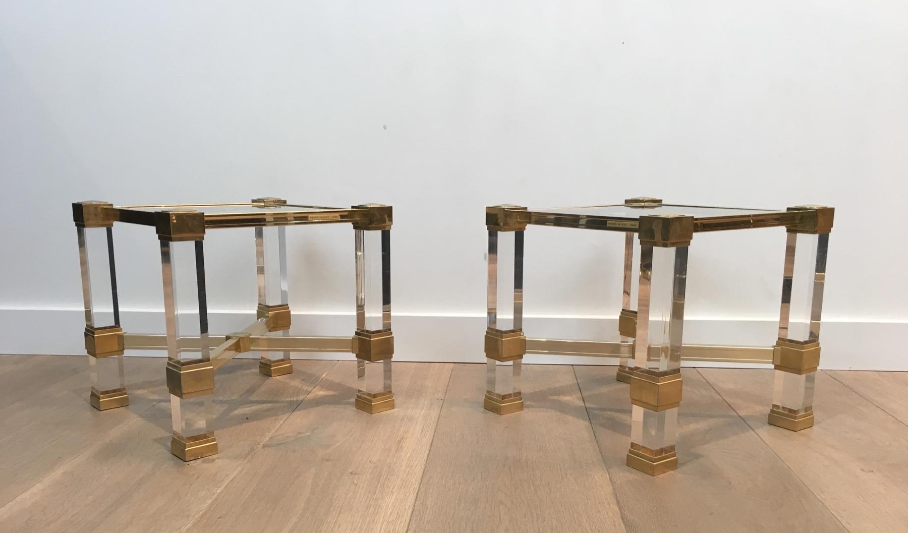 Pierre Vandel. Pair of Lucite and Gold Gilt Side Tables. French. Cir 9