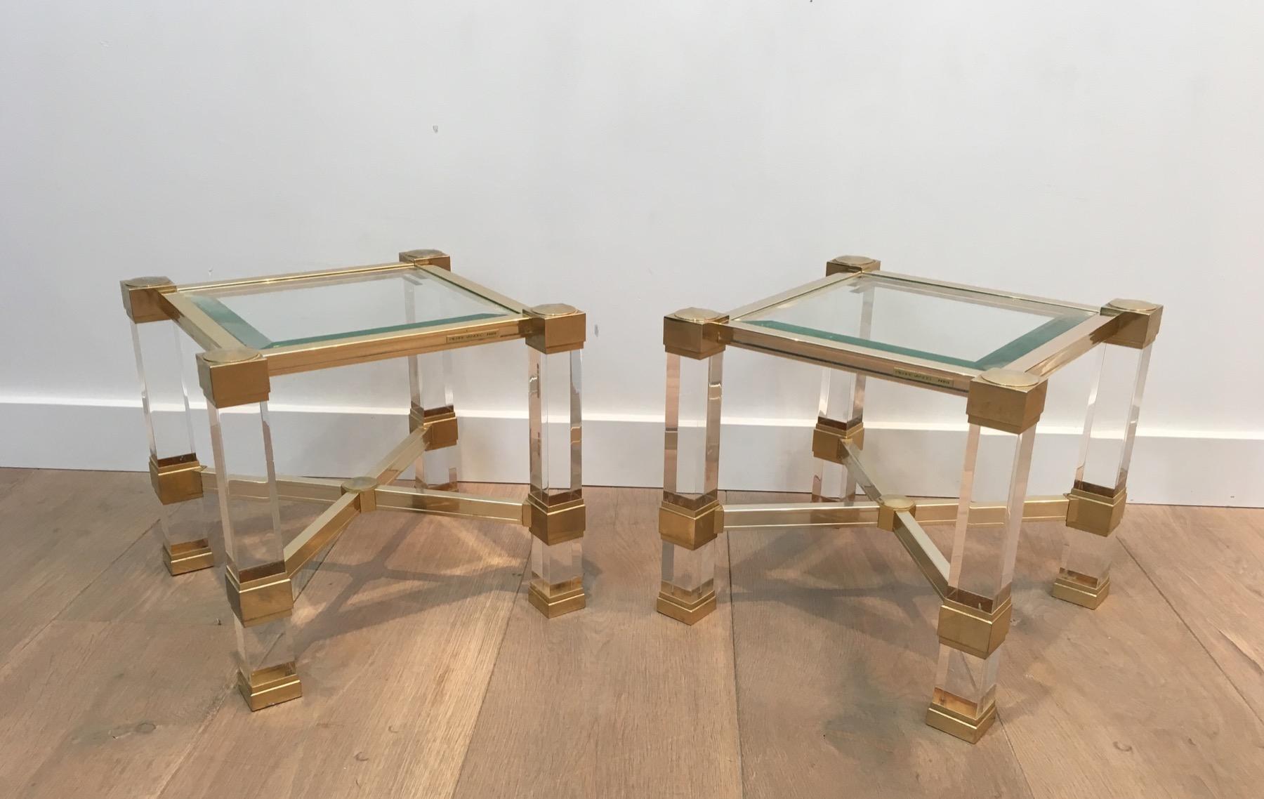 Pierre Vandel. Pair of Lucite and Gold Gilt Side Tables. French. Cir 13