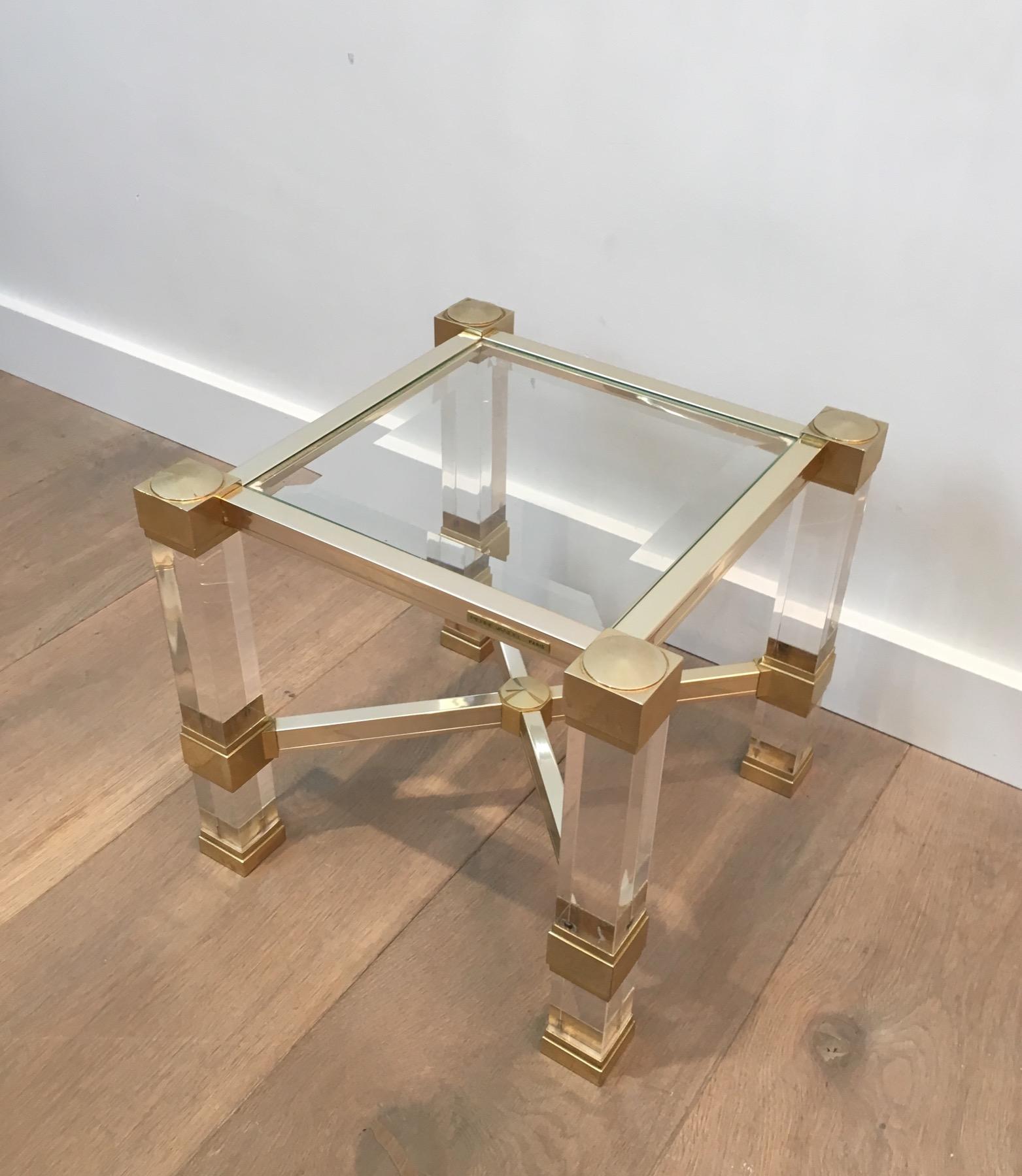 Late 20th Century Pierre Vandel. Pair of Lucite and Gold Gilt Side Tables. French. Cir