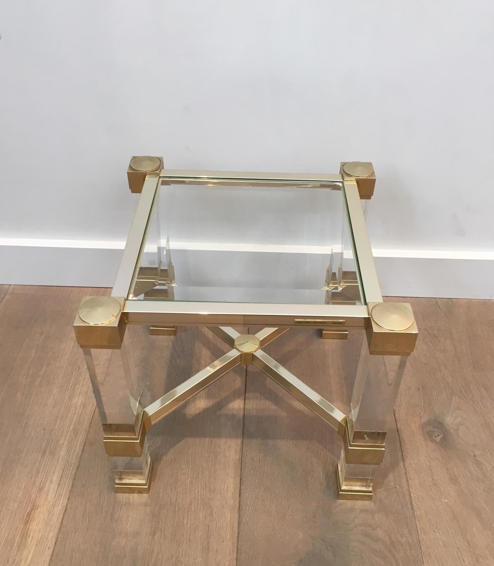 Glass Pierre Vandel. Pair of Lucite and Gold Gilt Side Tables. French. Cir