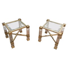 Pierre Vandel. Pair of Lucite and Gold Gilt Side Tables. French. Cir