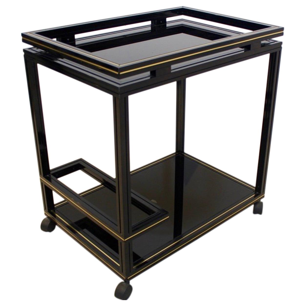 Pierre Vandel Paris Black and Gold French Barcart, 1970s