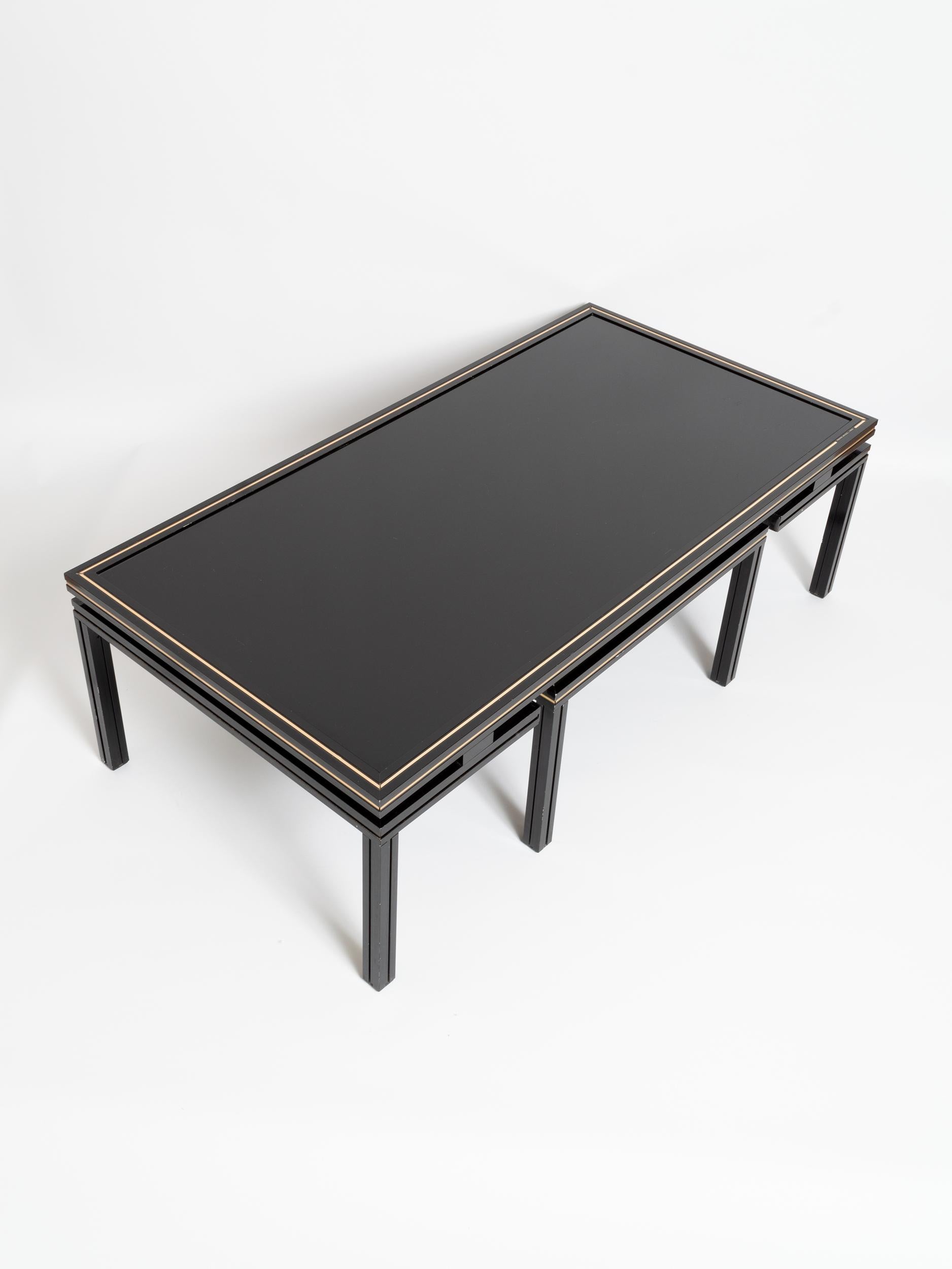 Pierre Vandel Paris Black Lacquer Coffee Table with Nesting Table, France 4