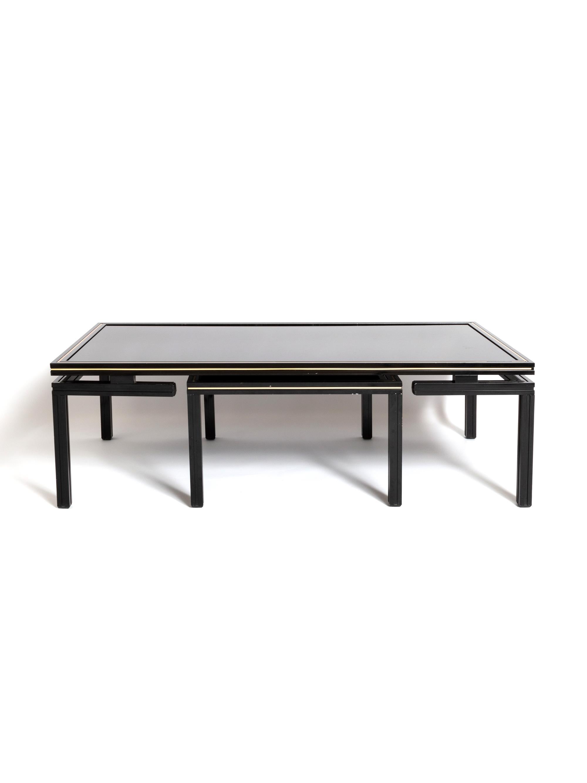 Pierre Vandel Paris Black Lacquer Coffee Table with Nesting Table, France 10