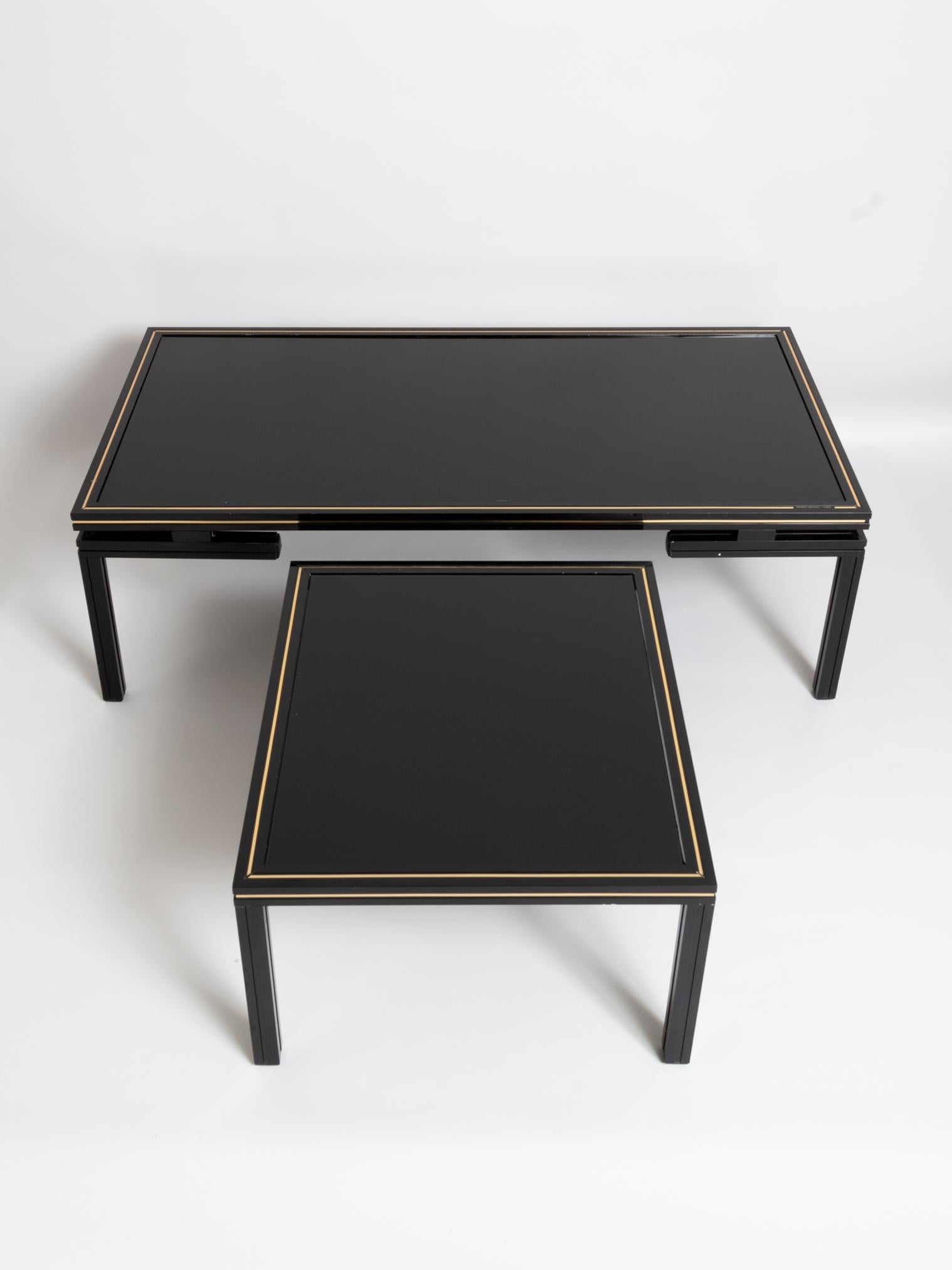 Pierre Vandel Paris Black Lacquer Coffee Table with Nesting Table, France 1