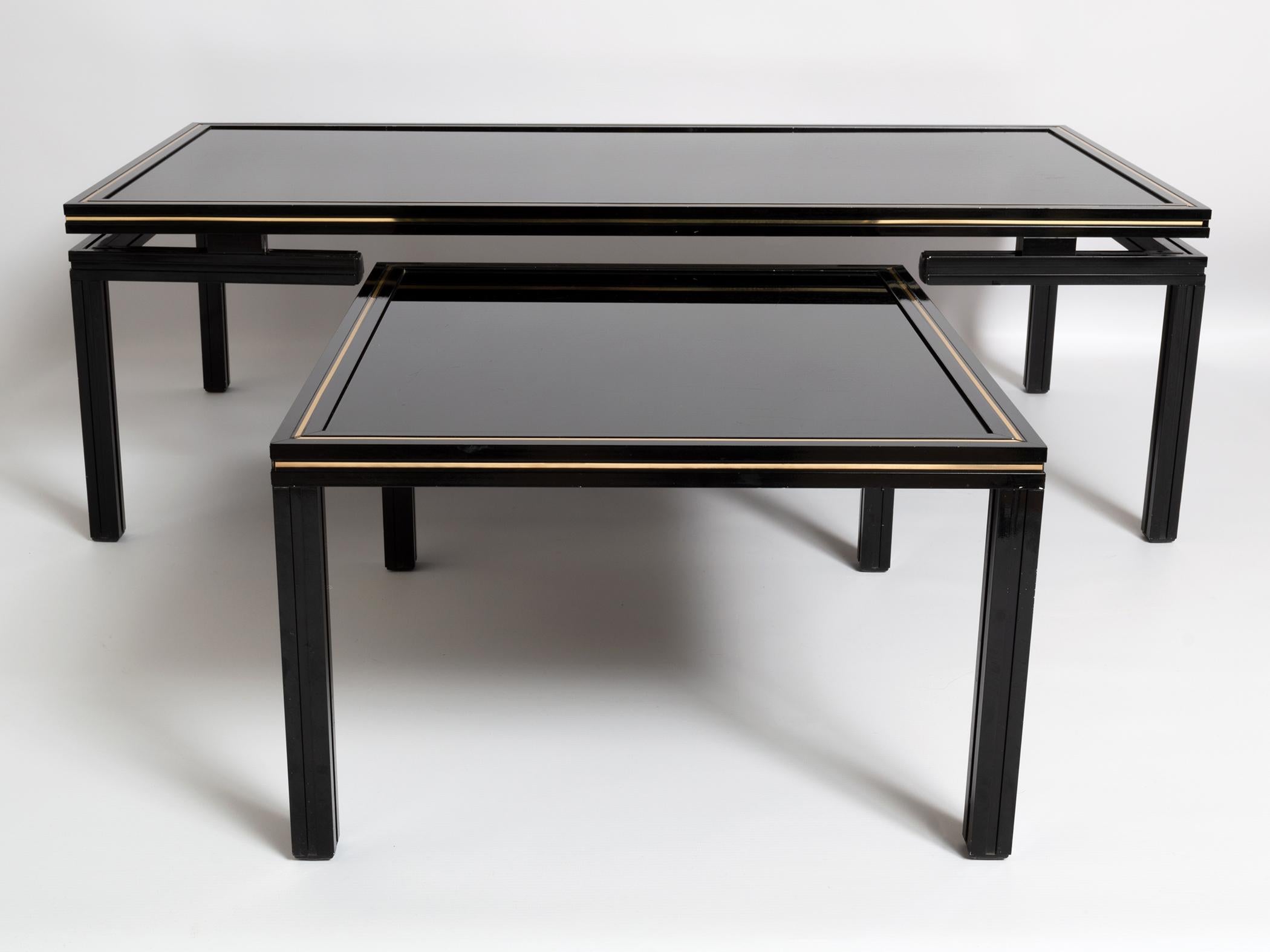 Pierre Vandel Paris Black Lacquer Coffee Table with Nesting Table, France 2