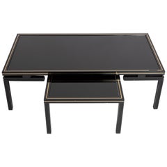 Pierre Vandel Paris Black Lacquer Coffee Table with Nesting Table, France