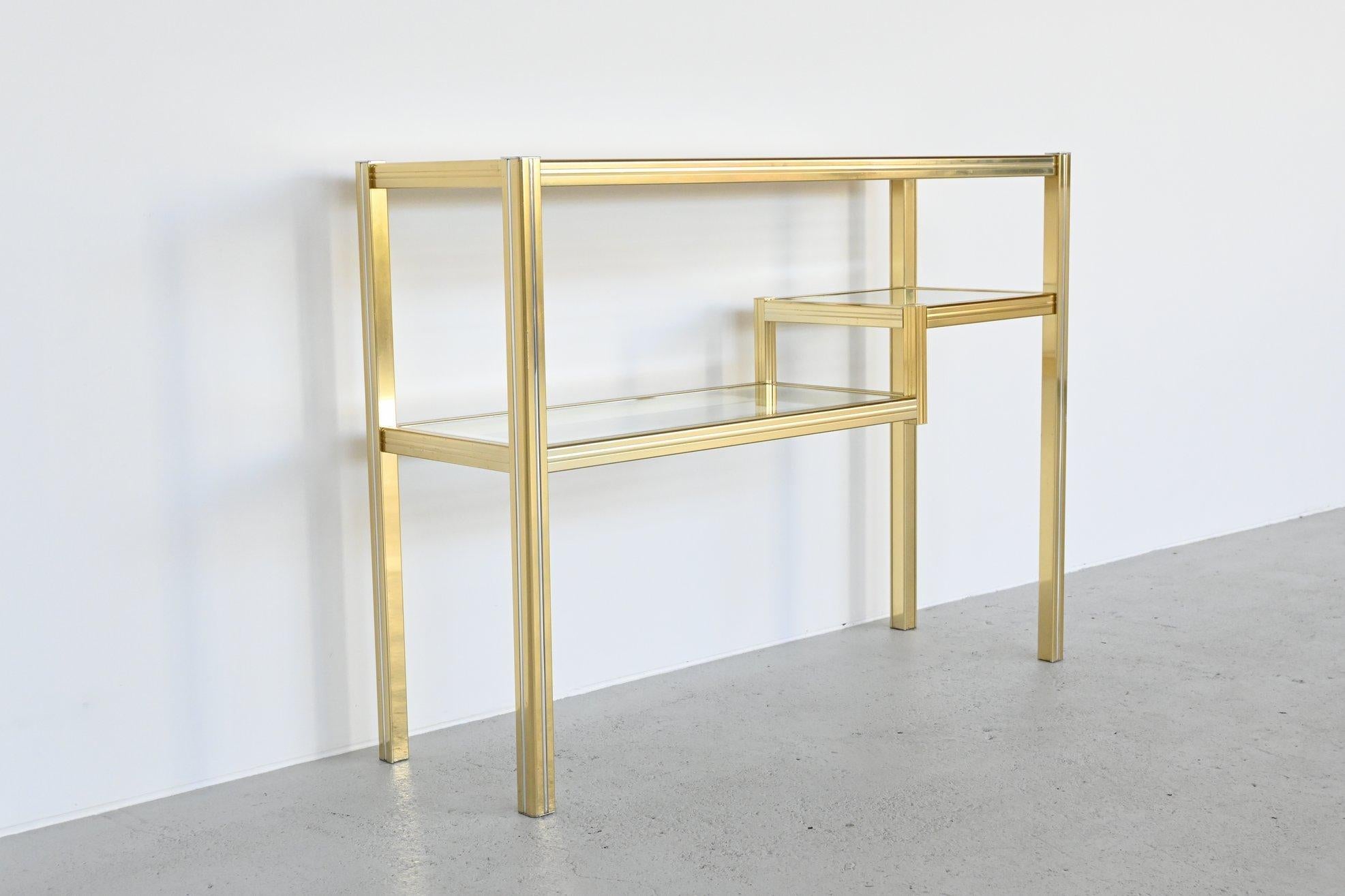 Mid-Century Modern Pierre Vandel Paris Brass and Glass Console Table, France, 1970