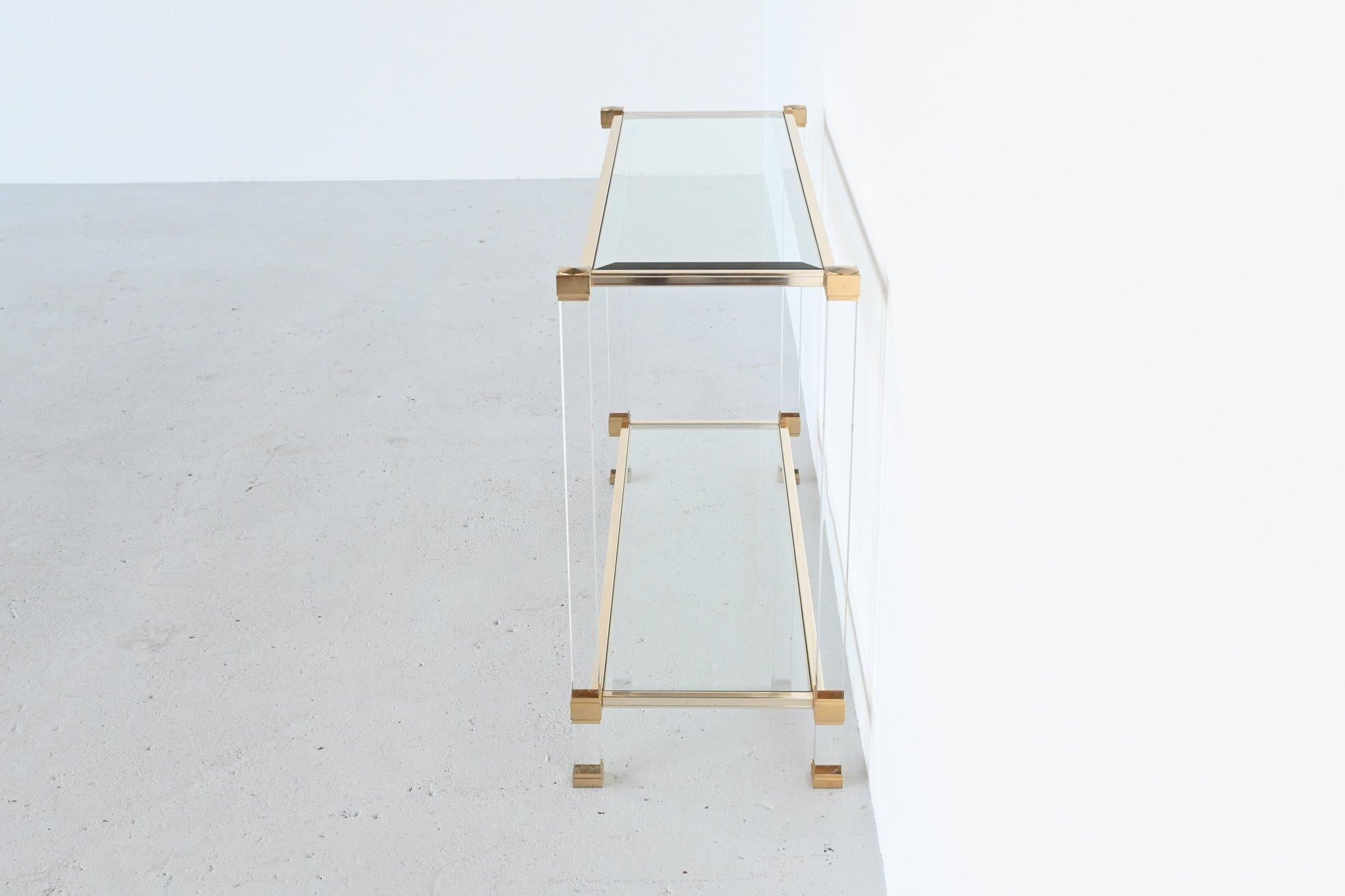 Mid-Century Modern Pierre Vandel Paris Lucite and Brass Console Table, France, 1970