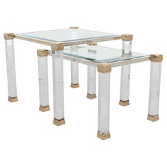 Vintage Pierre Vandel Paris Lucite and Brass Nesting Tables, France, 1970