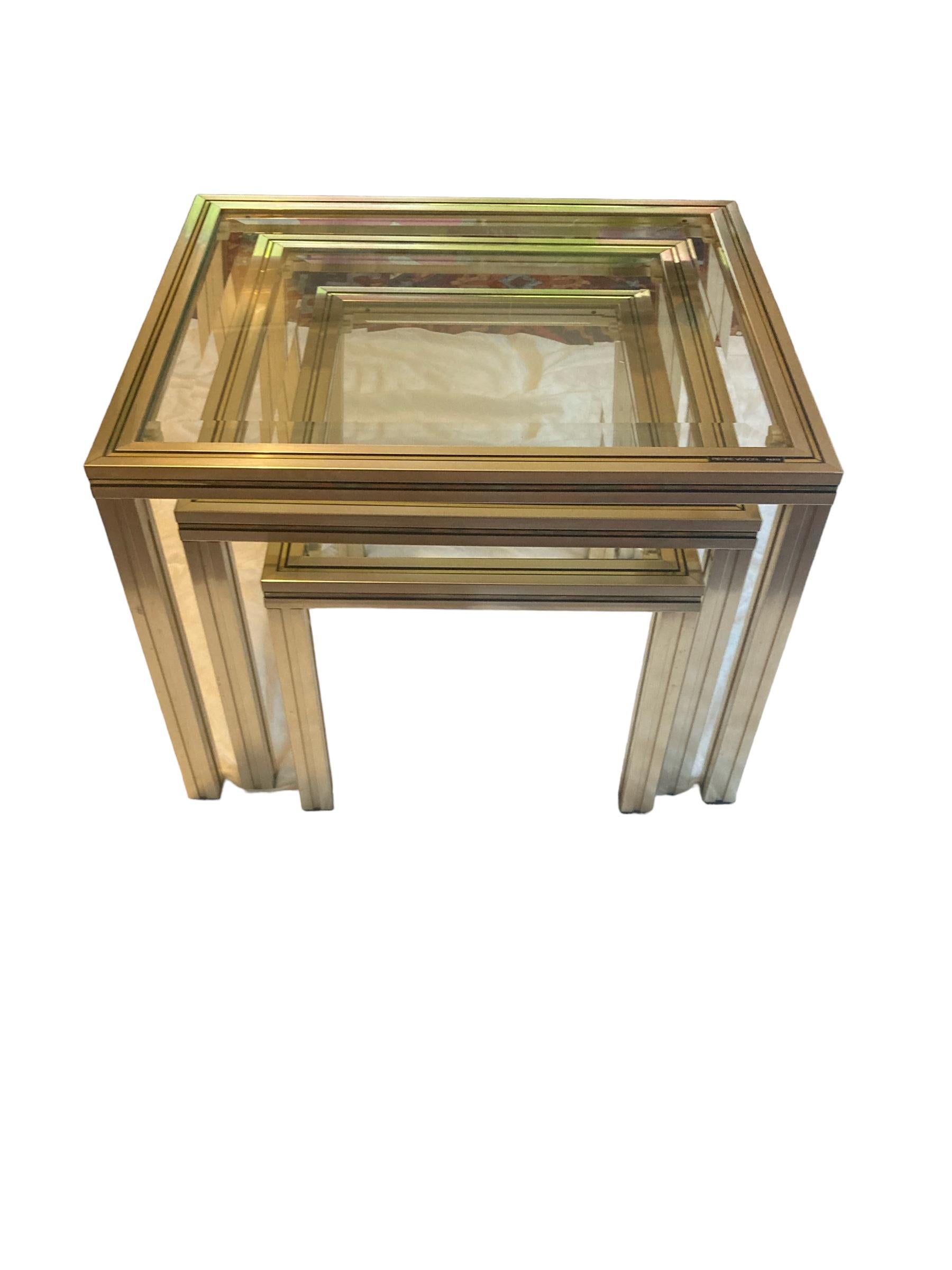 20th Century Pierre Vandel Paris Mid Century, Hollywood Regency, Brass Nest of Tables