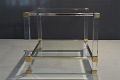 Pierre Vandel Paris Two-Tier Lucite and Brass Side Table, France, 1970s