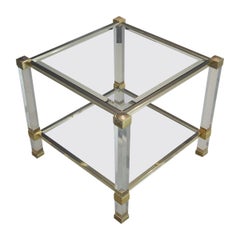 Pierre Vandel Paris Two-Tier Lucite and Brass Side Table, France, 1970s