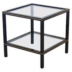 Pierre Vandel Side Table, Black Lacquered Aluminum, Brass Inlay & Glass, France