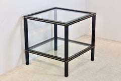 Pierre Vandel Side Table, Black Lacquered Aluminum, Brass Inlay 
Glass, France