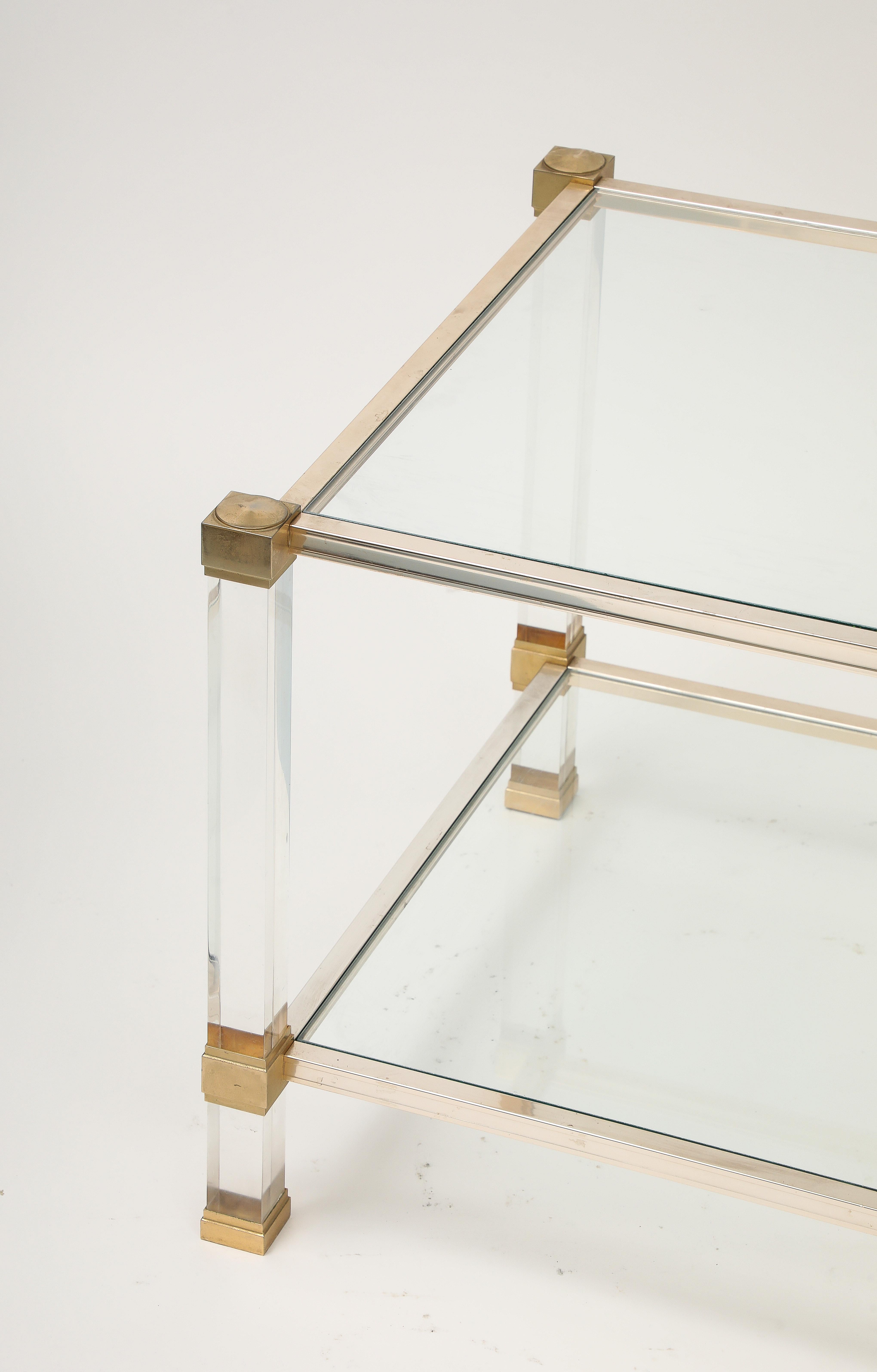 Mid-Century Modern Pierre Vandel Square Lucite and Glass End Table