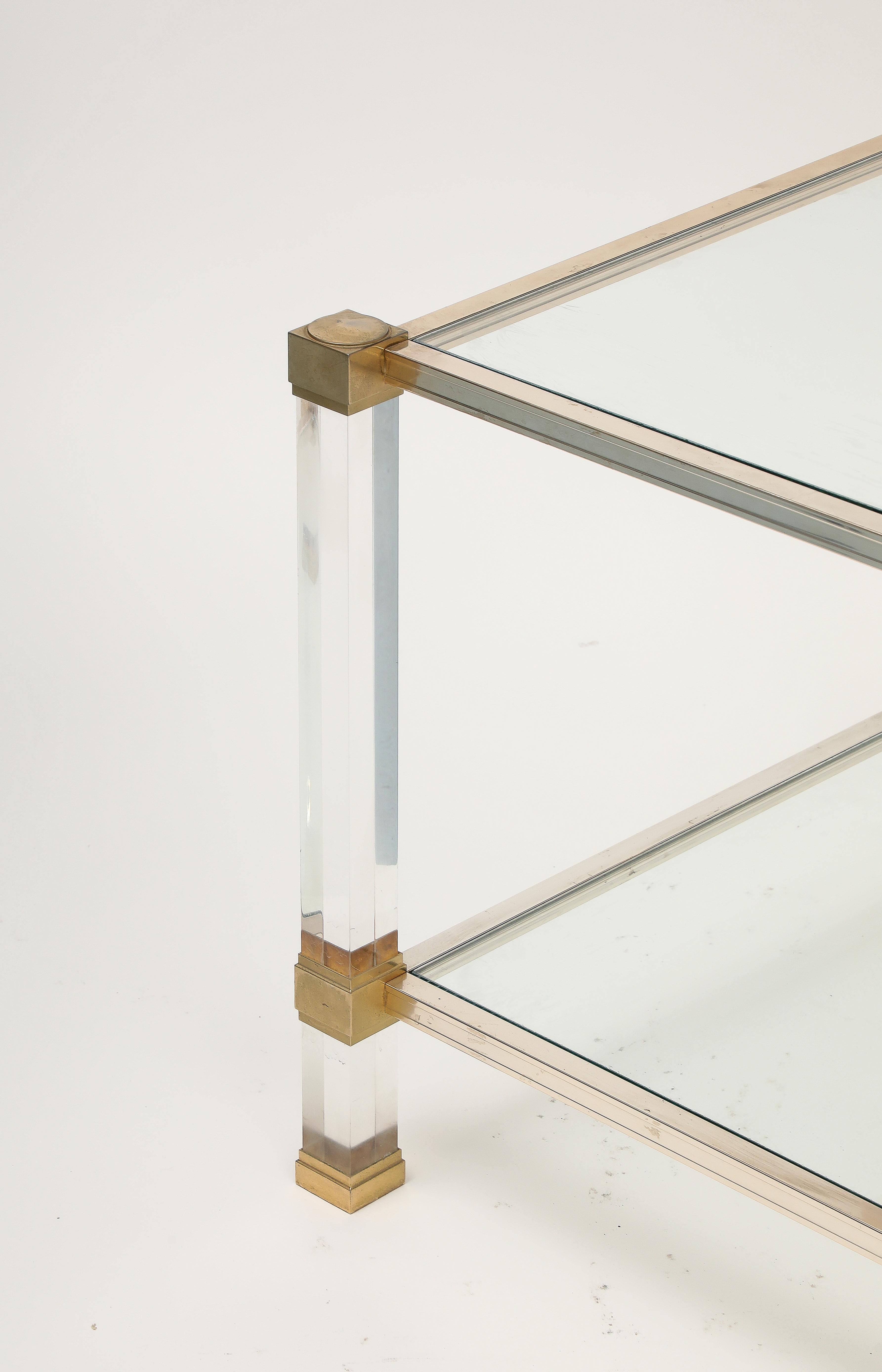 Pierre Vandel Square Lucite and Glass End Table 1