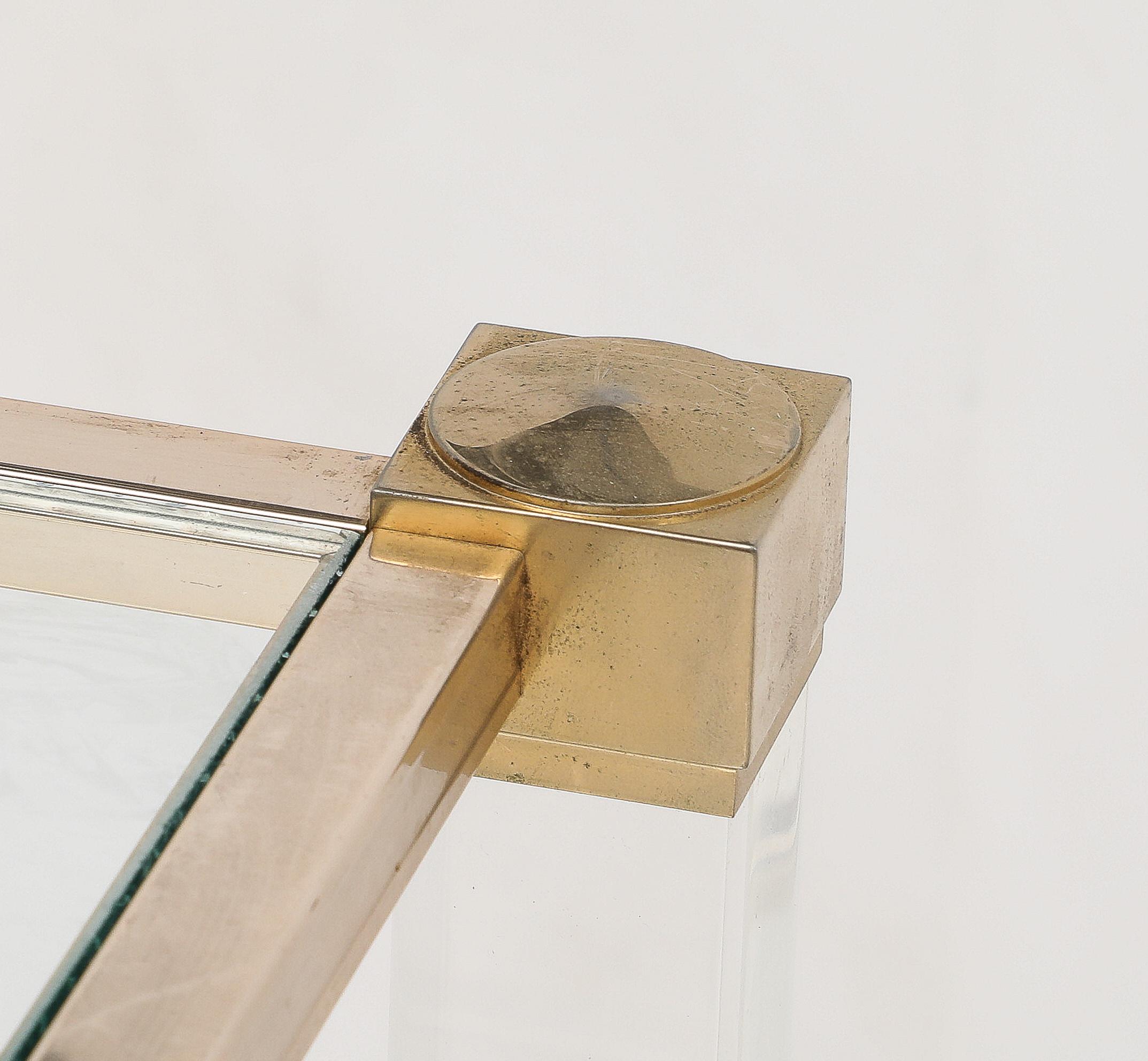 Pierre Vandel Square Lucite and Glass End Table 2