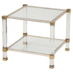 Pierre Vandel Square Lucite and Glass End Table