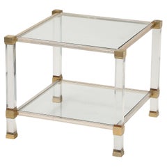 Pierre Vandel Square Lucite and Glass End Table