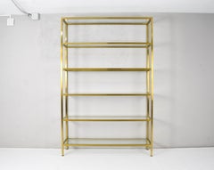 Pierre Vandel Style Hollywood Recency Brass and Crystal Shelving, France 70s