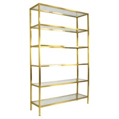 Pierre Vandel Style Hollywood Recency Brass and Crystal Shelving, France 70s