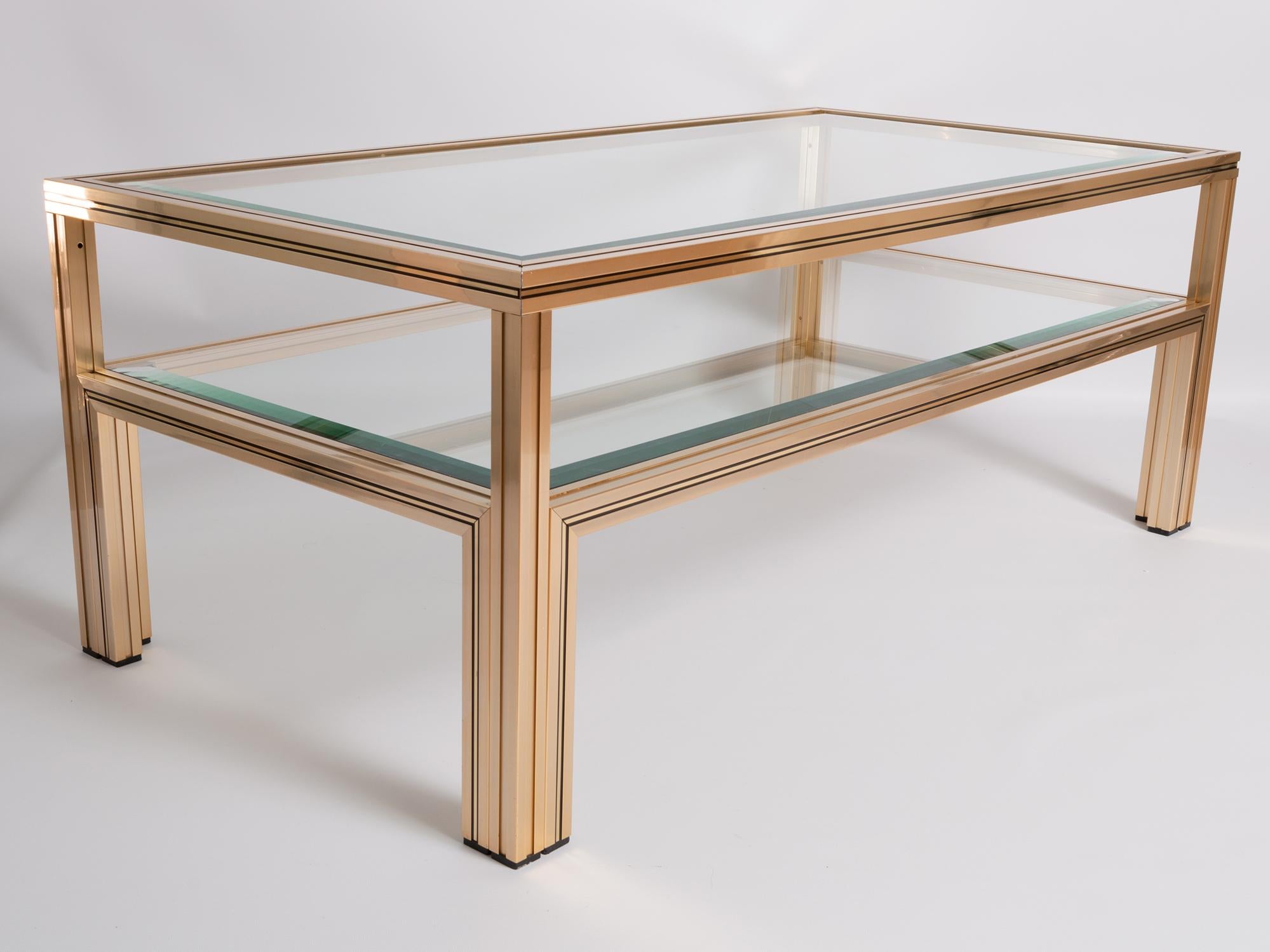 French Pierre Vandel Two-Tier Gold Coffee Table, France, circa 1970