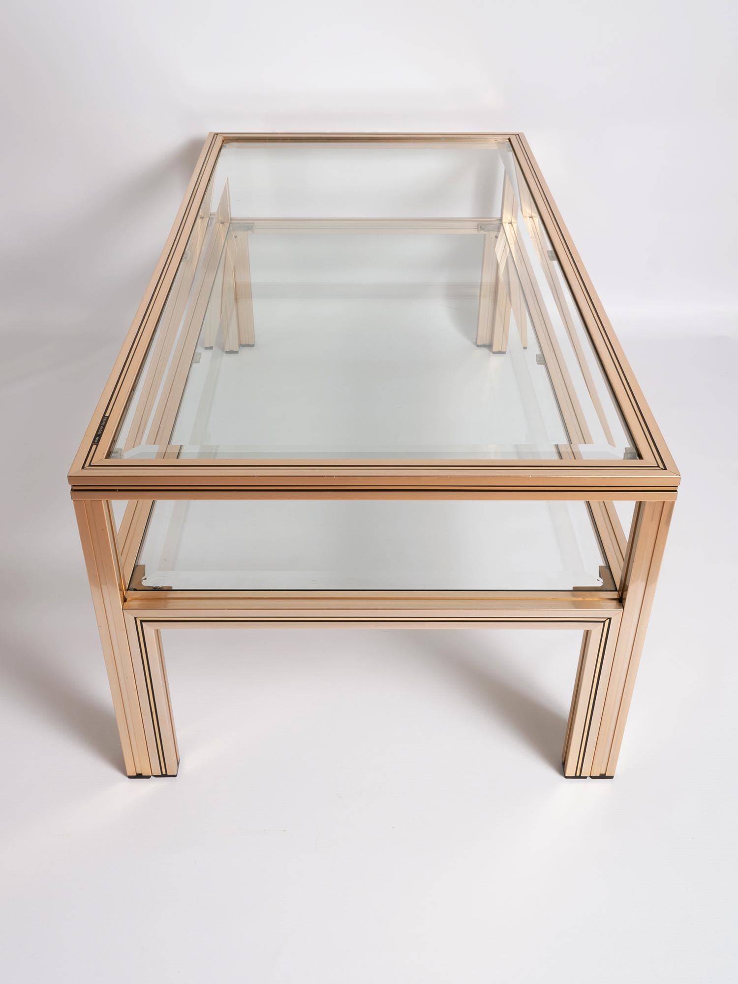 Late 20th Century Pierre Vandel Two-Tier Gold Coffee Table, France, circa 1970