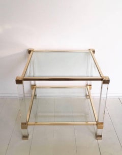 Pierre Vandel, Square Lucite and Glass Coffee Table, Side Table, 1970s