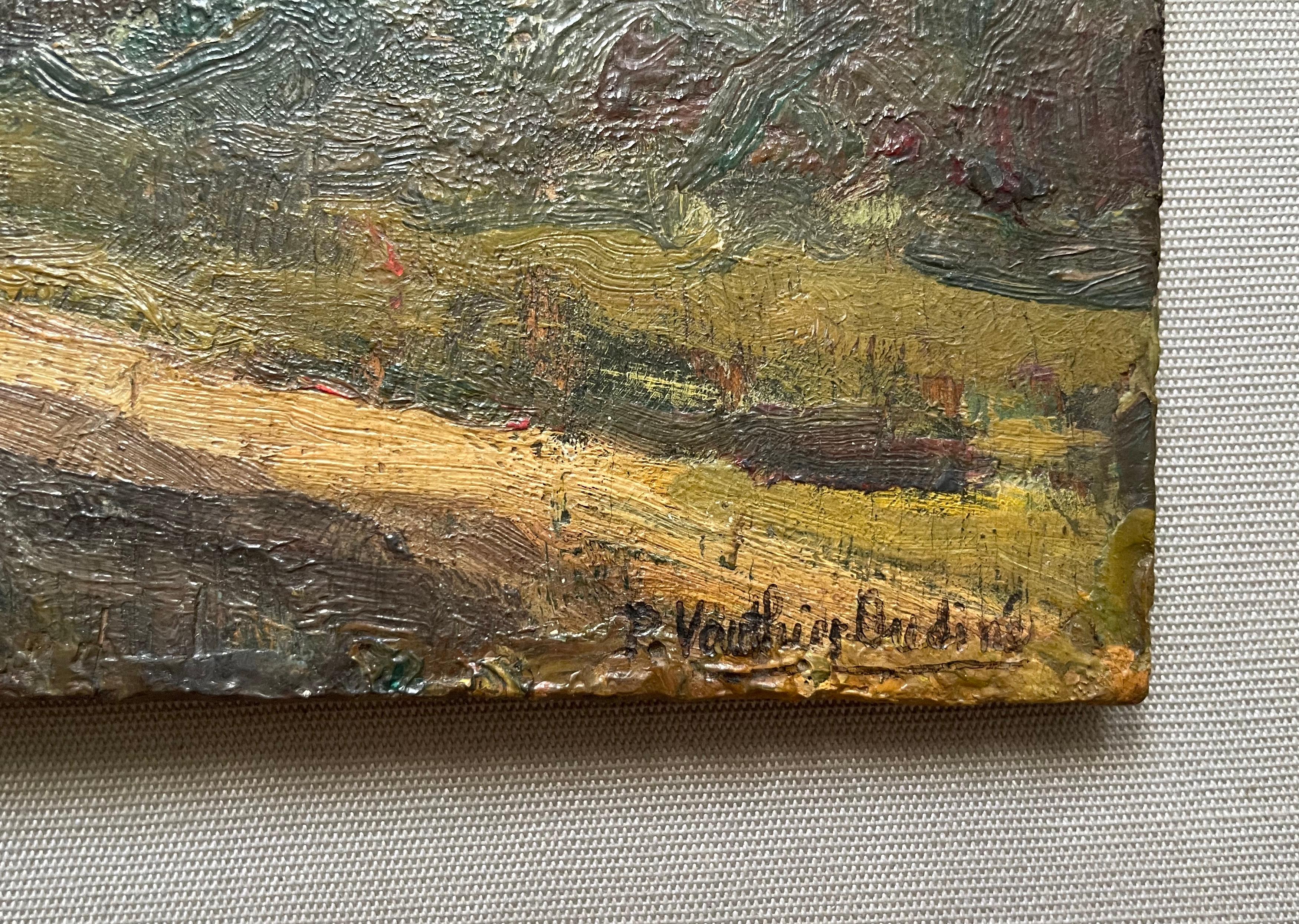 Landschaft, Öl auf Platte Signiert Pierre Vauthier Oudiné im Angebot 1