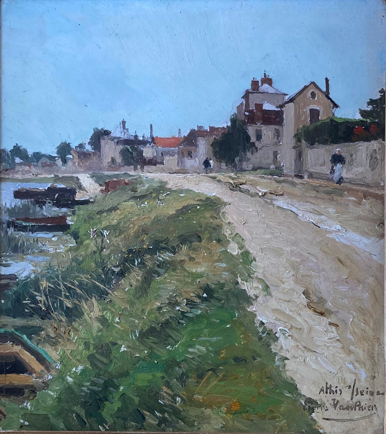 View of Athis-sur-Seine (près de Paris) - Painting de Pierre Vauthier