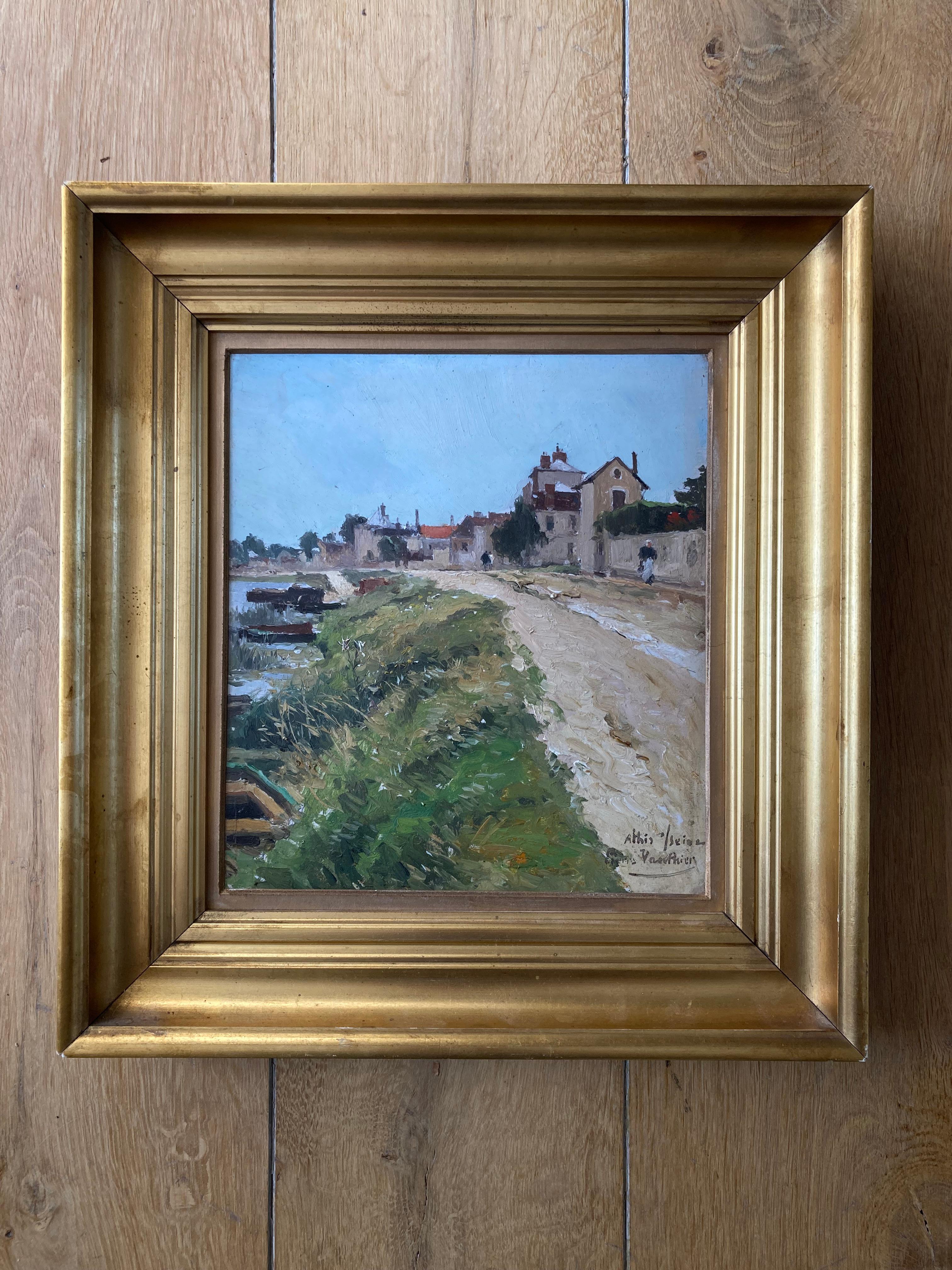 View of Athis-sur-Seine (près de Paris) - Impressionnisme Painting par Pierre Vauthier
