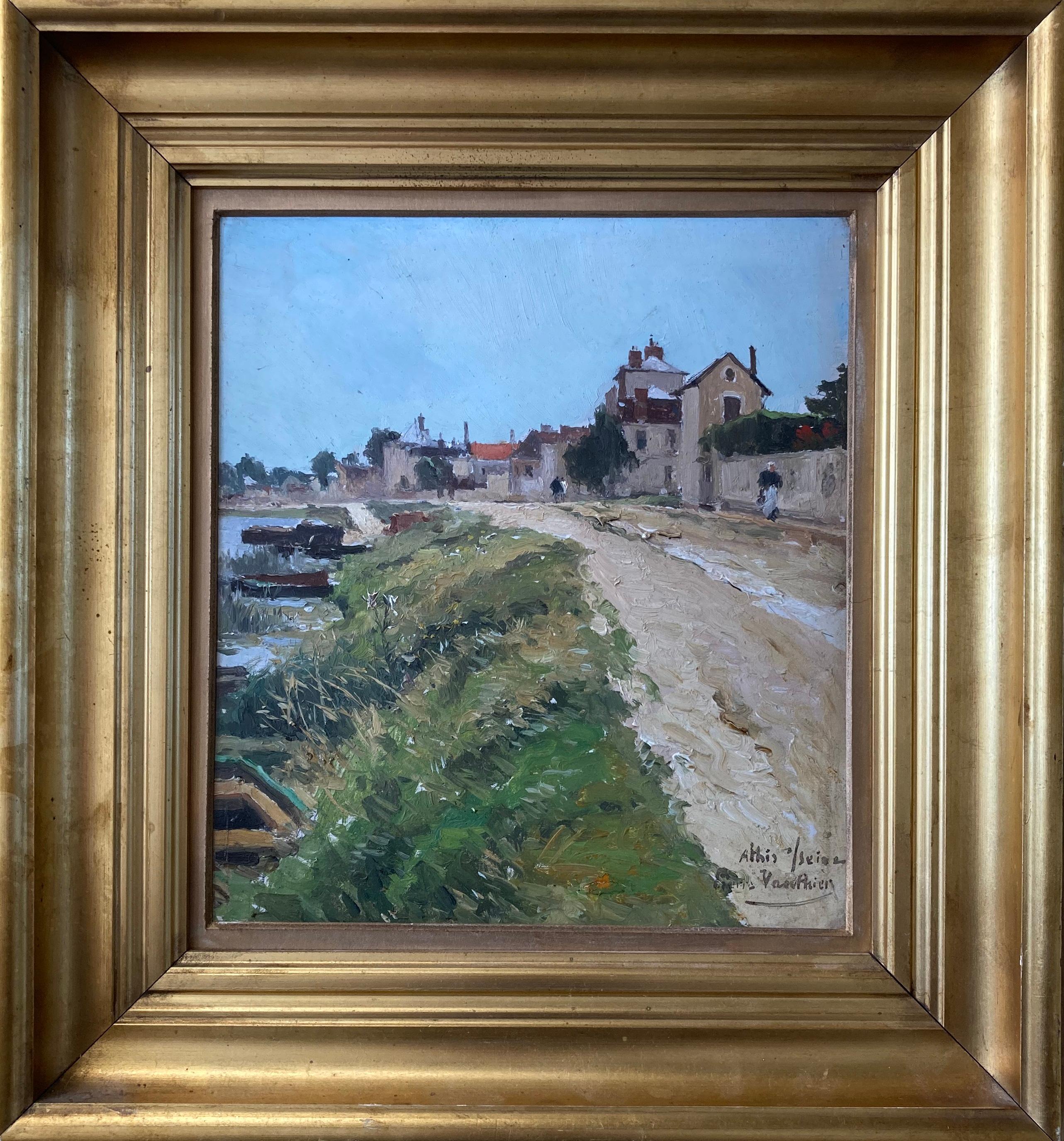 Landscape Painting Pierre Vauthier - View of Athis-sur-Seine (près de Paris)