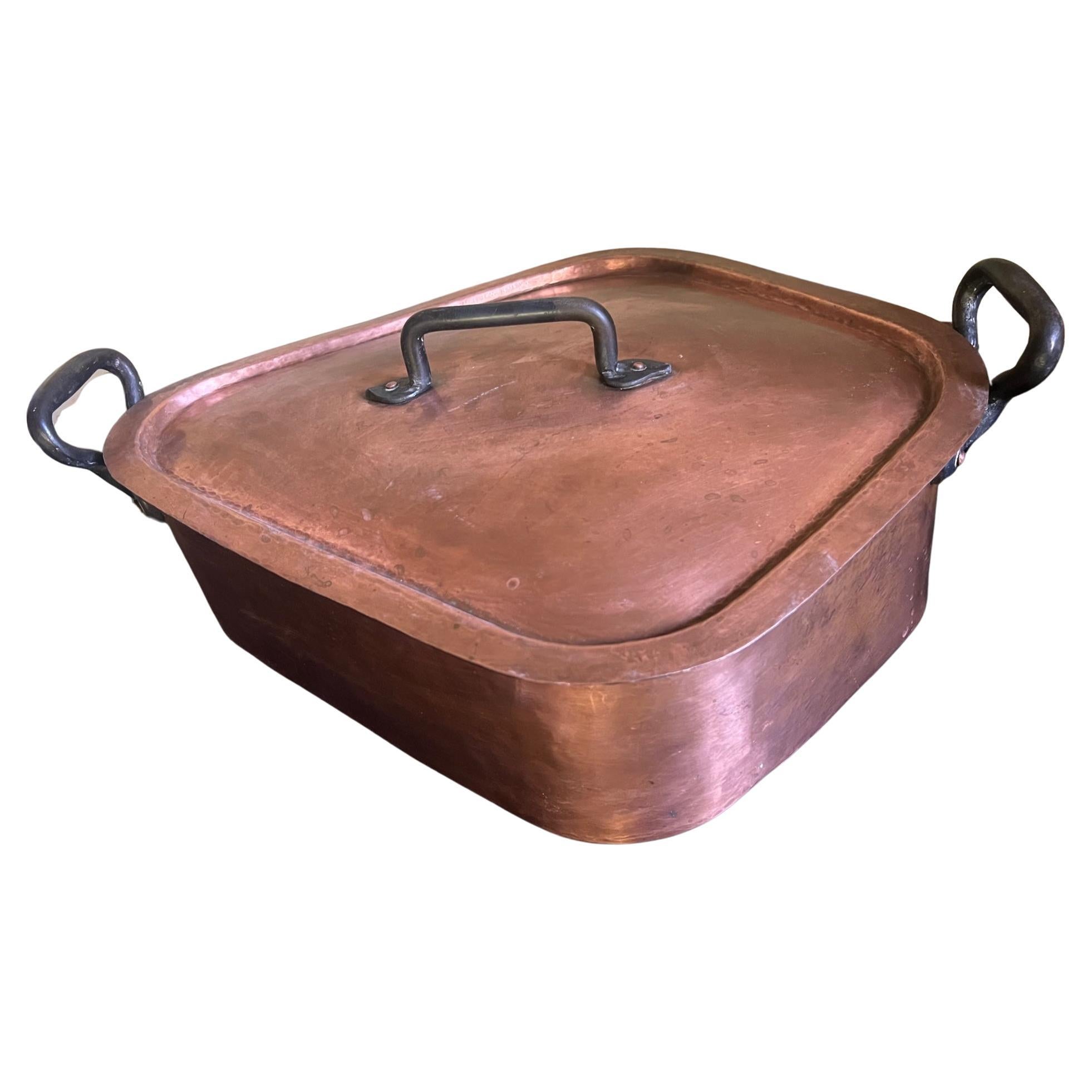 Pierre Vergnes Copper Turbot fish pan made in Southwest France. Sometimes called a turbotiere, this heirloom quality pan is crafted with 2mm copper and a tin lining offering evenly controlled heat conductivity and distribution. It comes with three