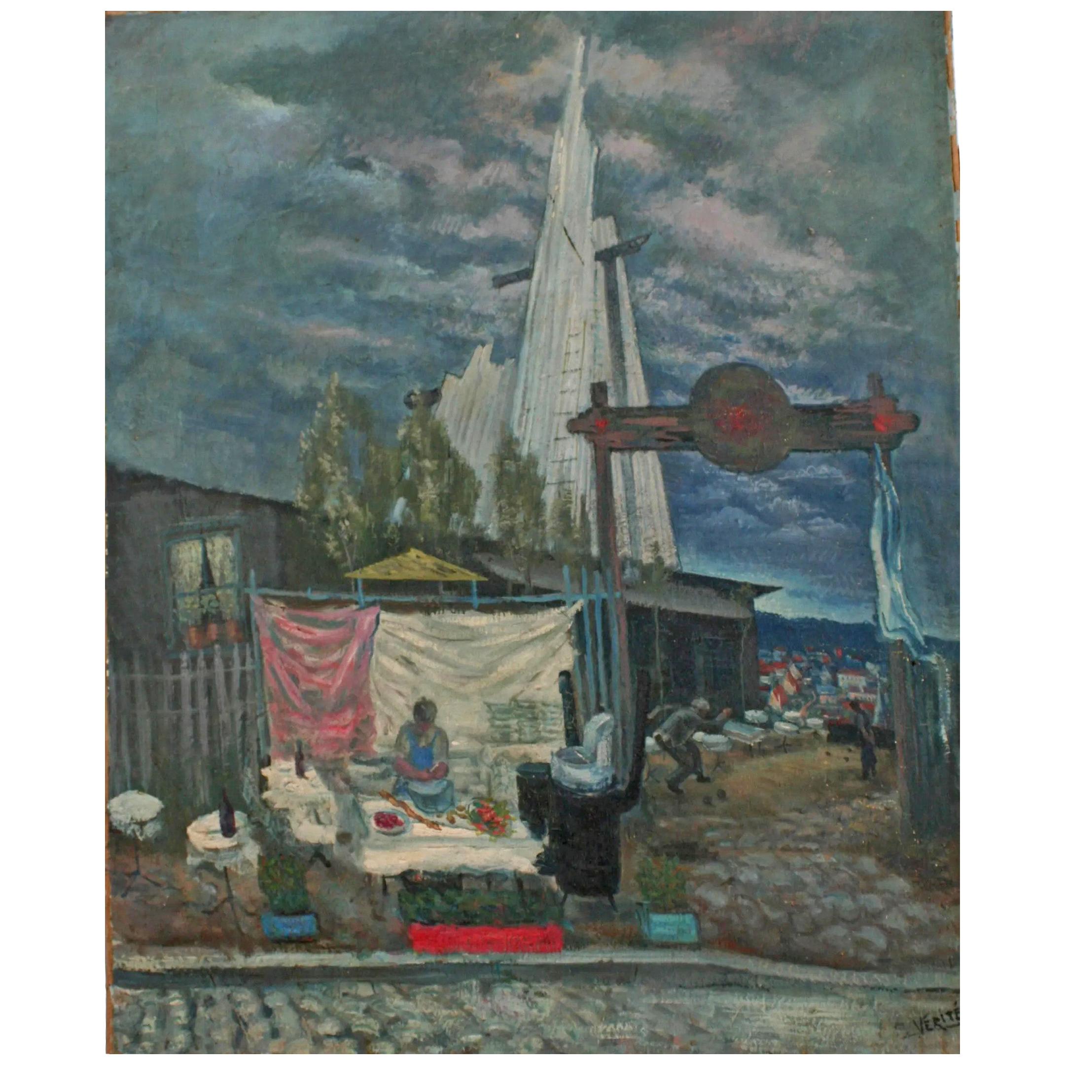 Pierre Verite, Le dépôt dans le quartier de La Ruche, Huile sur toil For Sale