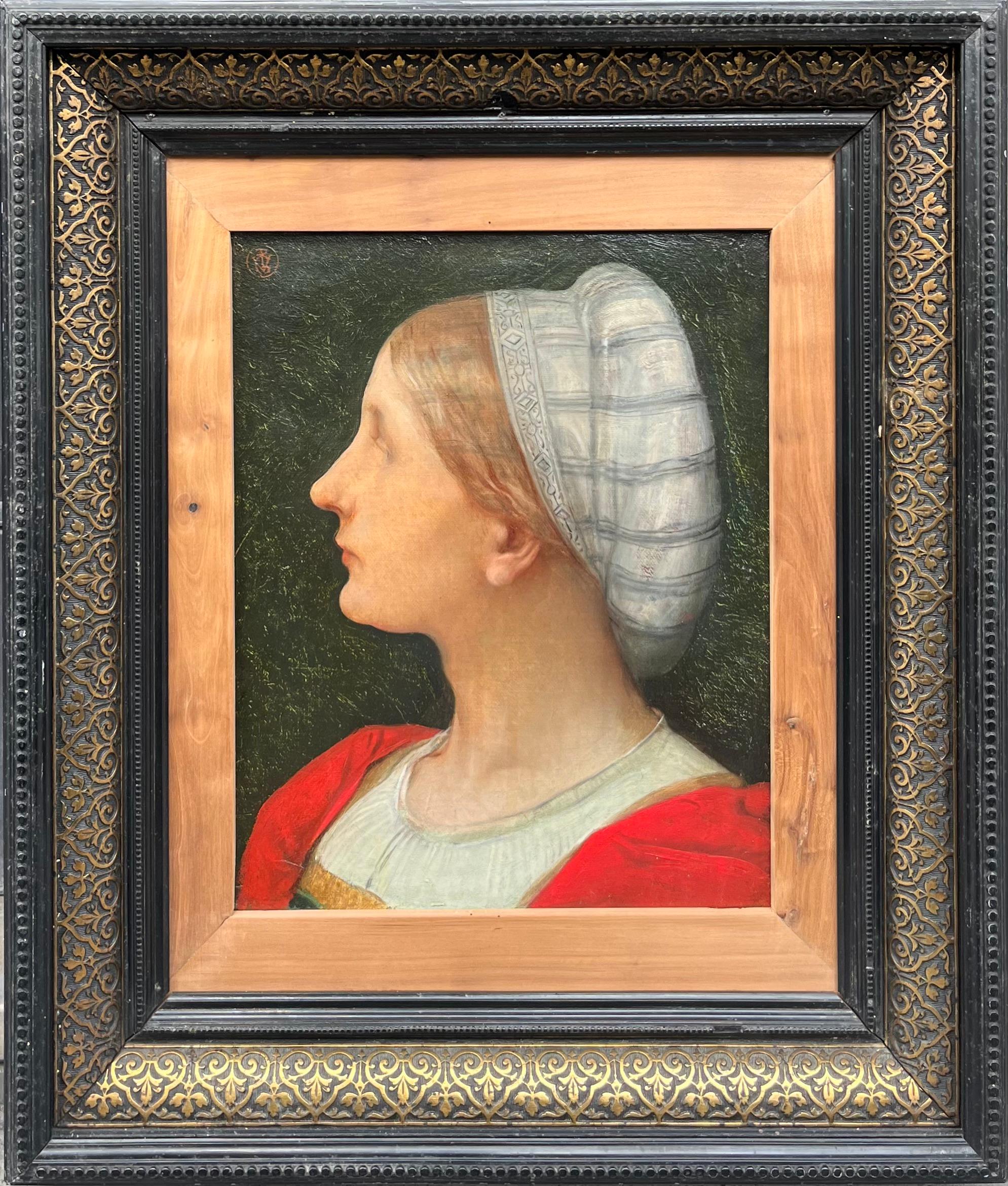Pierre-Victor Galland (1822 - 1892)  
Mujer joven de perfil  
Óleo sobre lienzo  
39.3 x 31.9 cm  
65,2 x 55 x 7 cm con marco  
Sello de venta del artista (monograma) arriba a la izquierda (L. 1197)