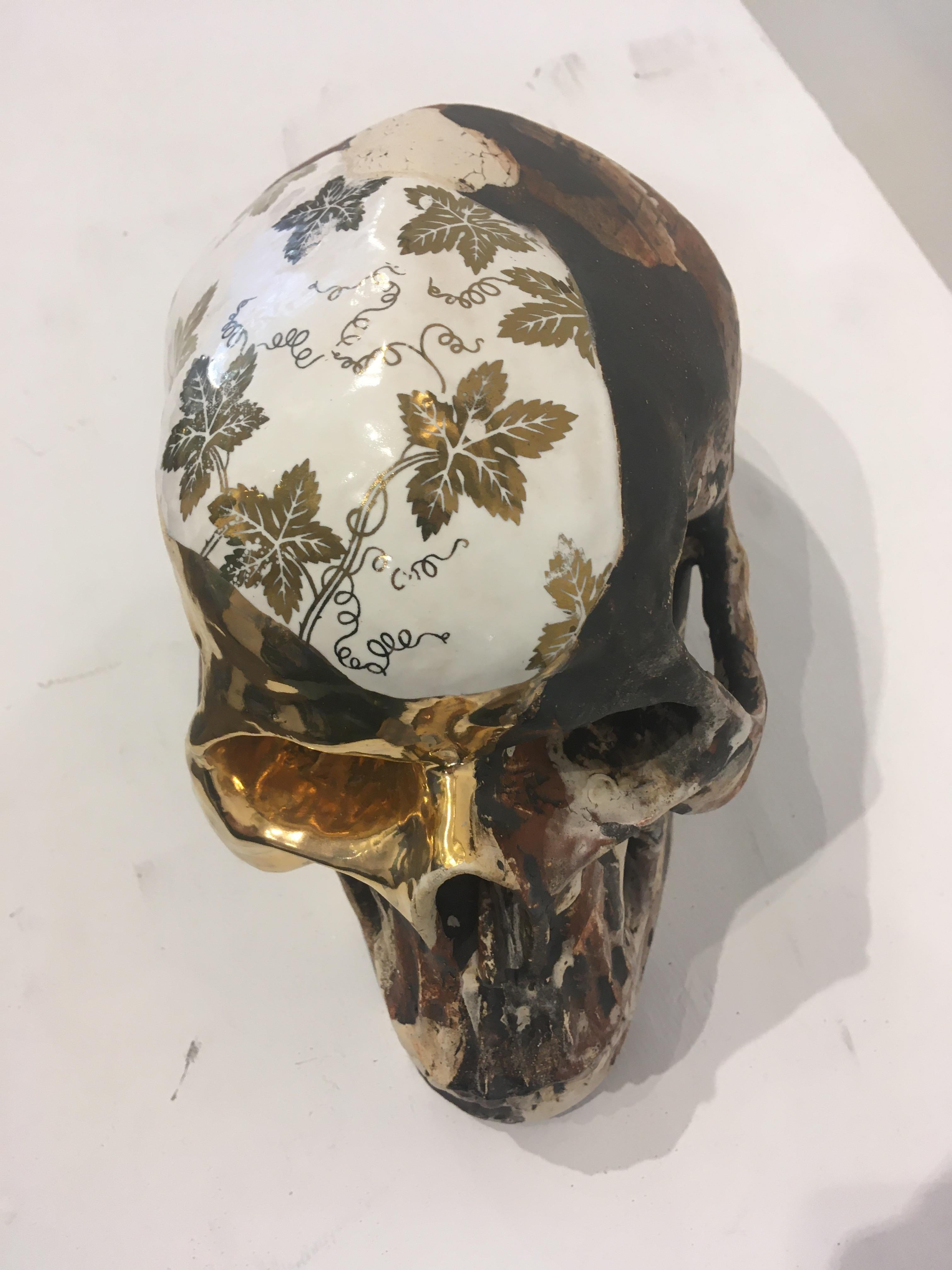 Camouflage Skull - contemporary ceramic sculpture 2